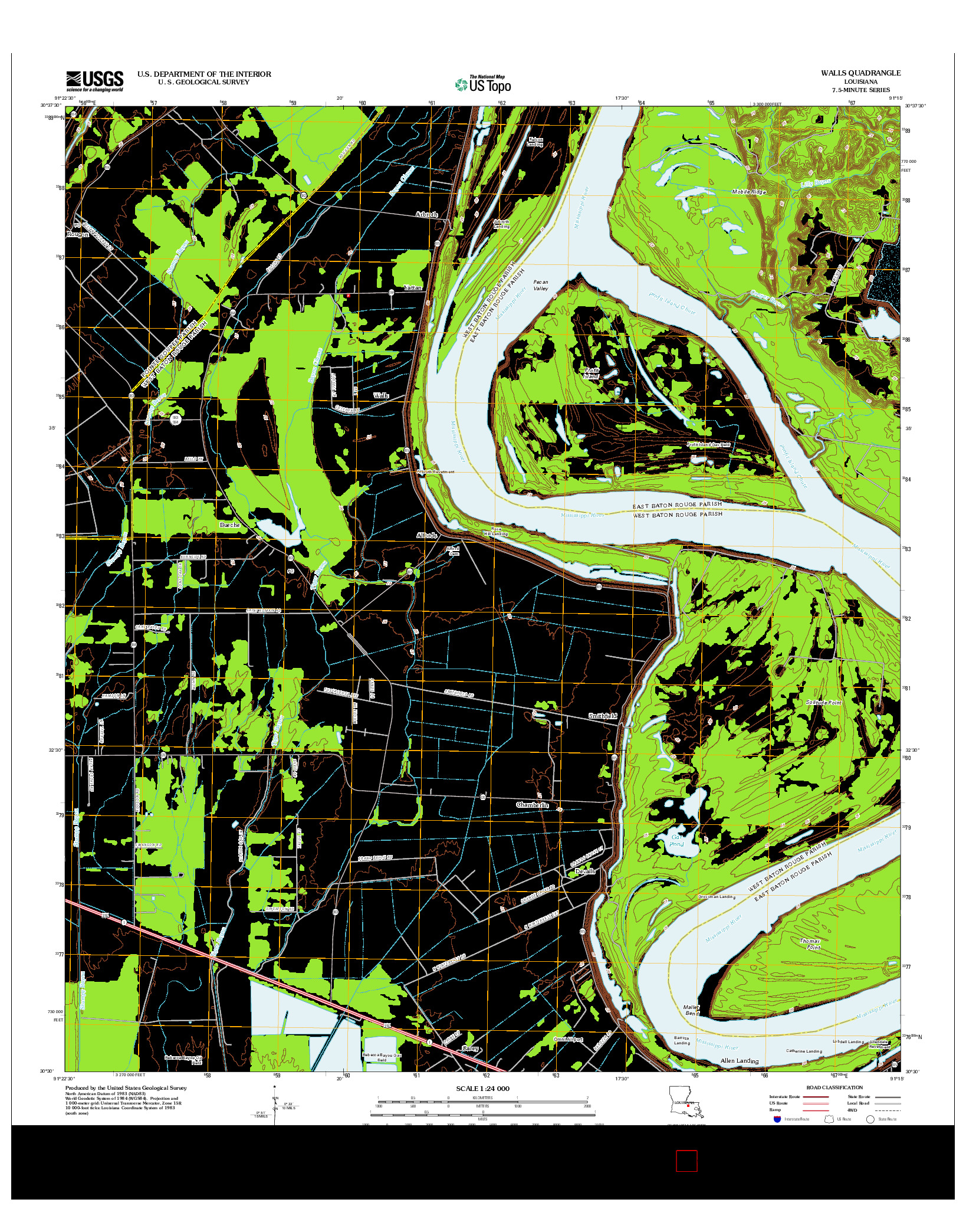 USGS US TOPO 7.5-MINUTE MAP FOR WALLS, LA 2012