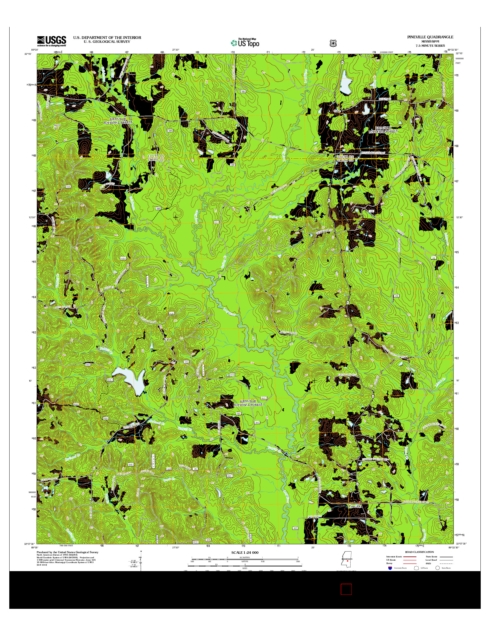 USGS US TOPO 7.5-MINUTE MAP FOR PINEVILLE, MS 2012