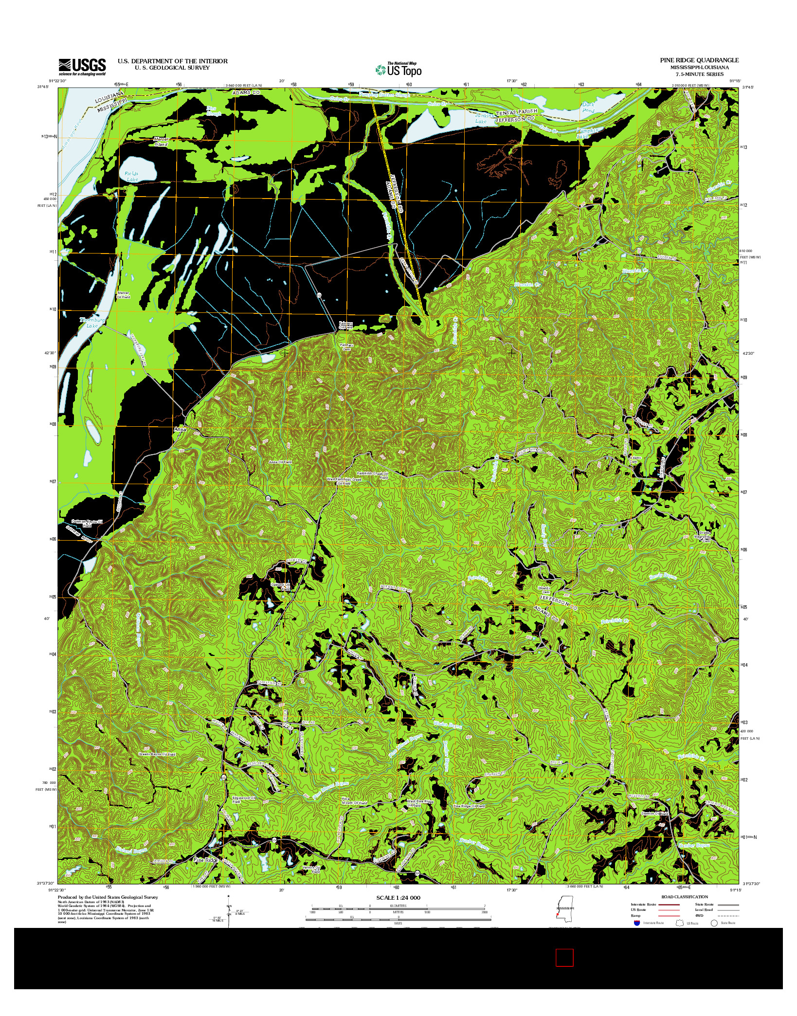 USGS US TOPO 7.5-MINUTE MAP FOR PINE RIDGE, MS-LA 2012