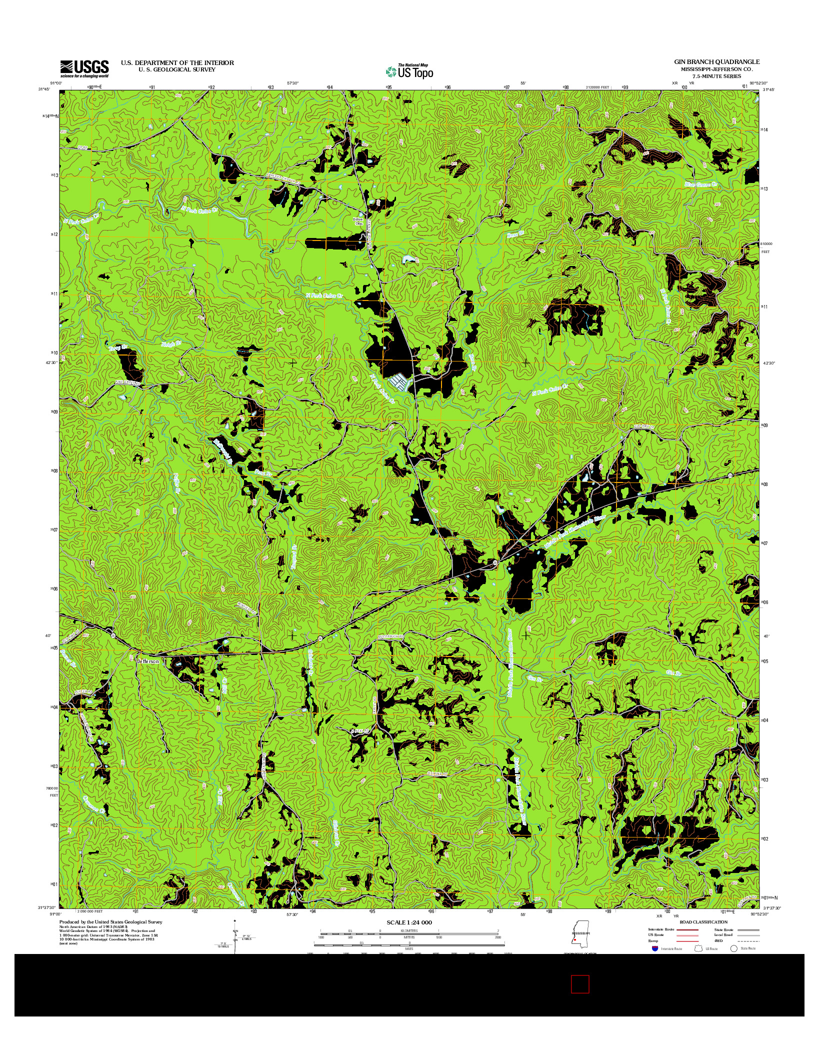 USGS US TOPO 7.5-MINUTE MAP FOR GIN BRANCH, MS 2012