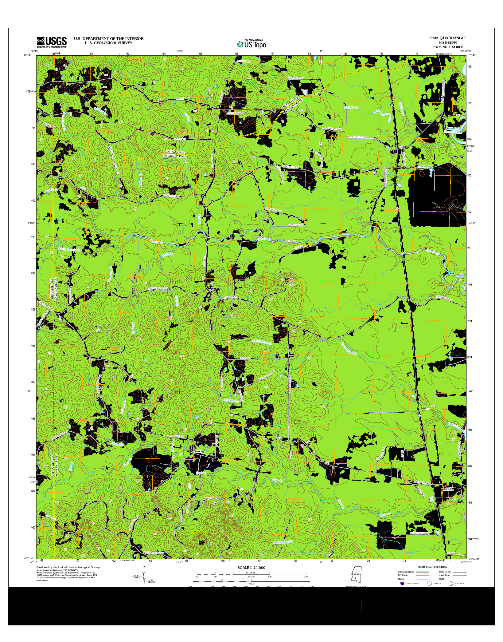 USGS US TOPO 7.5-MINUTE MAP FOR OMA, MS 2012