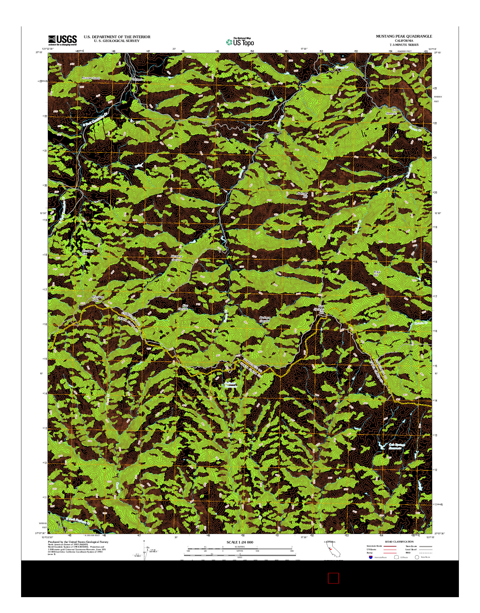 USGS US TOPO 7.5-MINUTE MAP FOR MUSTANG PEAK, CA 2012