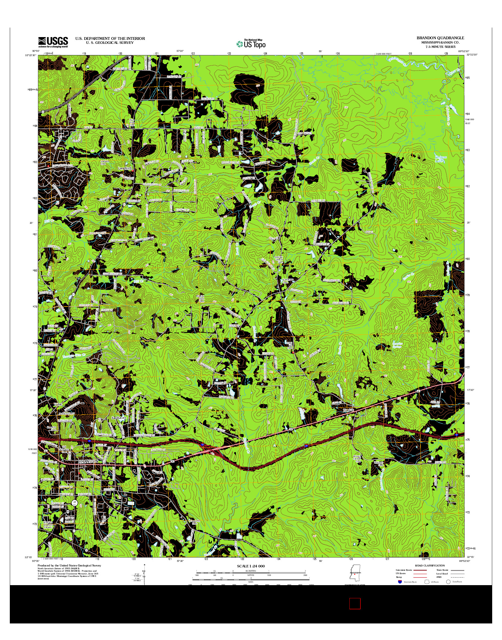 USGS US TOPO 7.5-MINUTE MAP FOR BRANDON, MS 2012