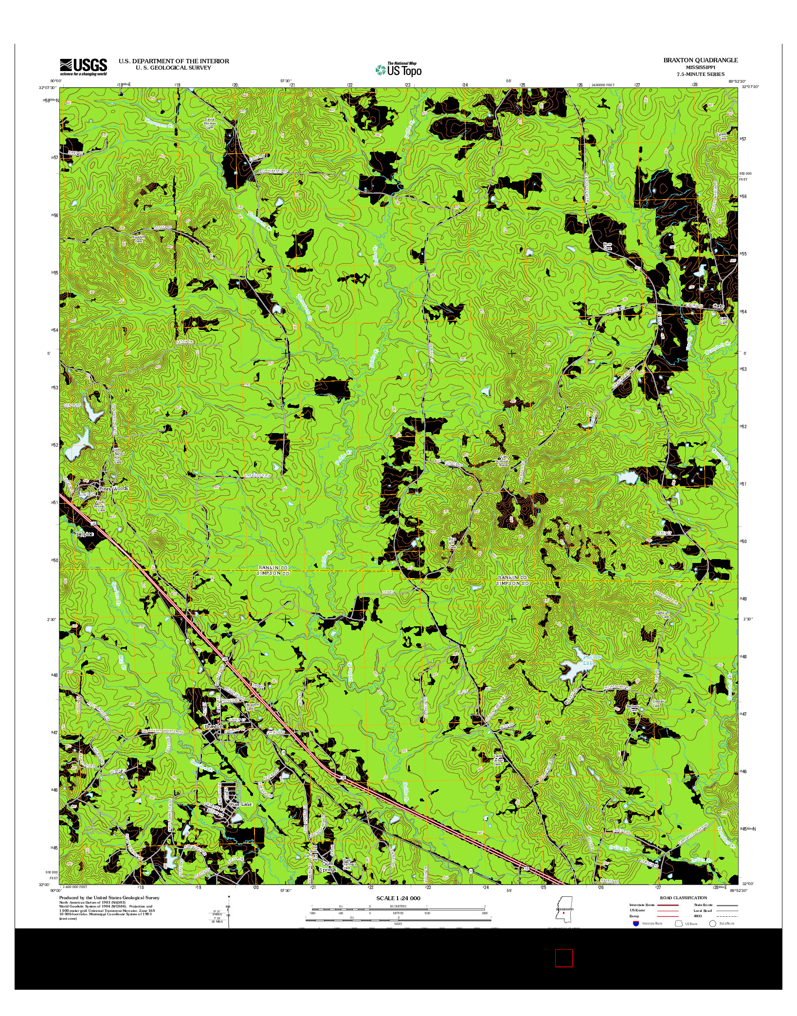 USGS US TOPO 7.5-MINUTE MAP FOR BRAXTON, MS 2012