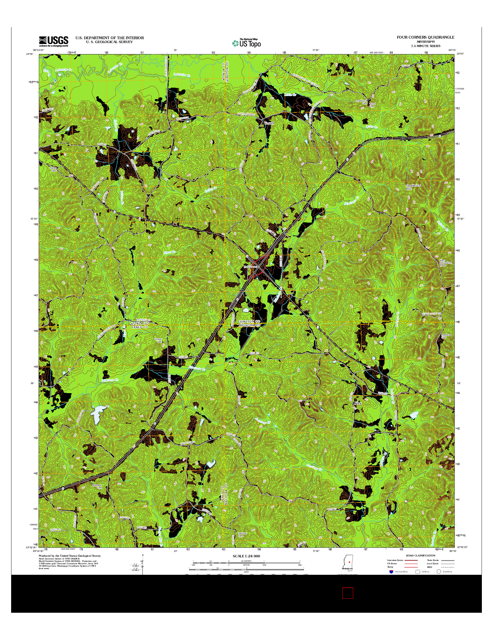 USGS US TOPO 7.5-MINUTE MAP FOR FOUR CORNERS, MS 2012