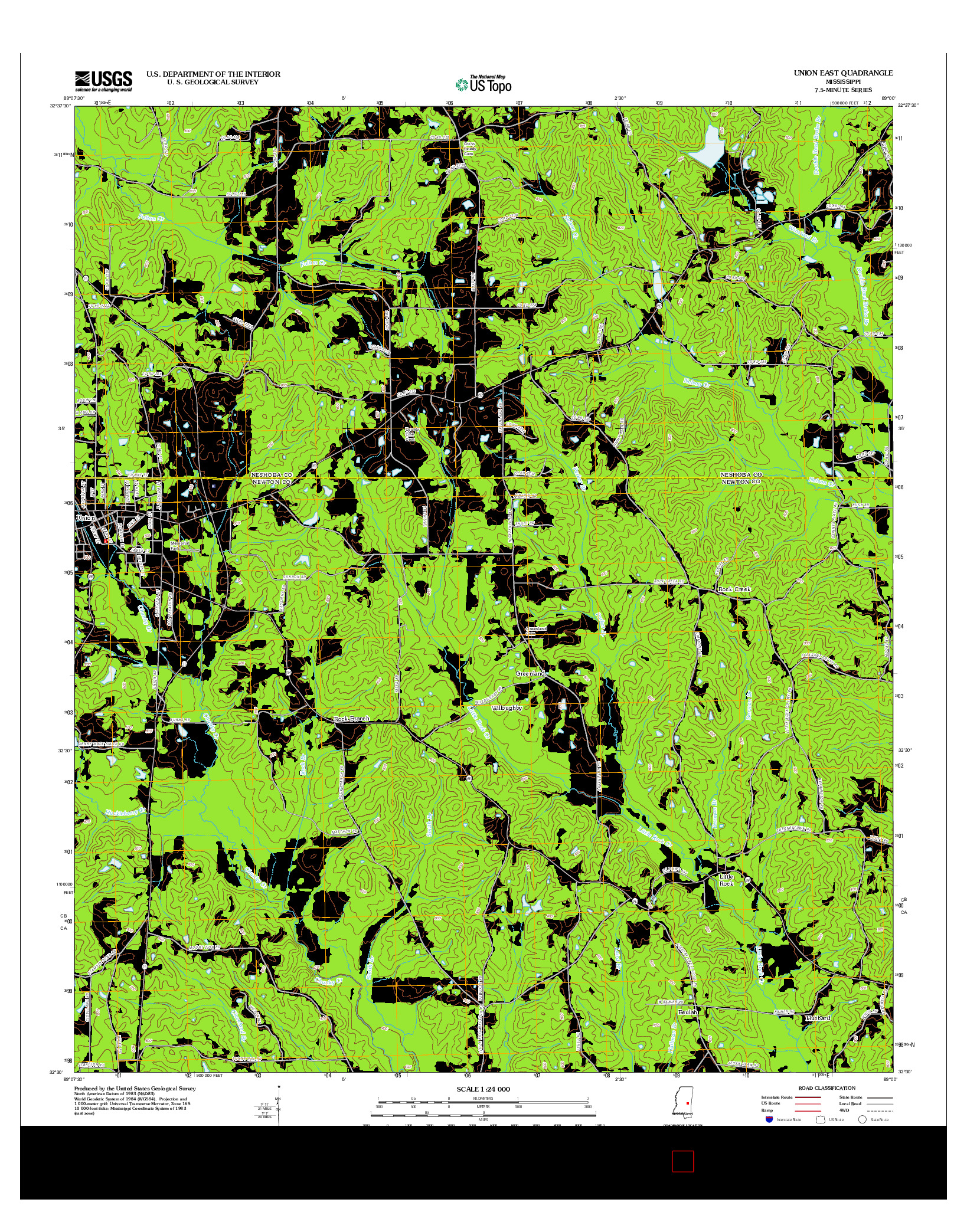 USGS US TOPO 7.5-MINUTE MAP FOR UNION EAST, MS 2012