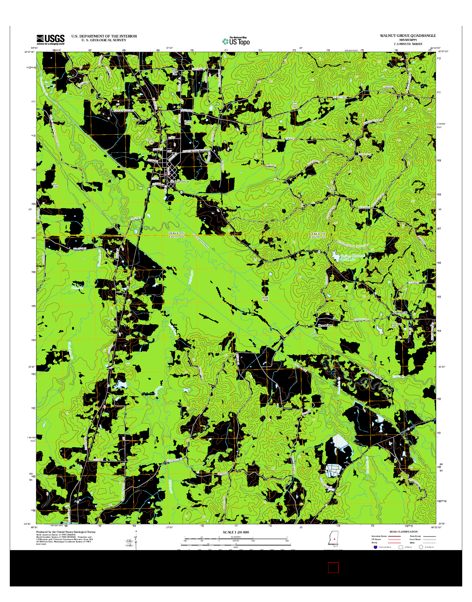 USGS US TOPO 7.5-MINUTE MAP FOR WALNUT GROVE, MS 2012