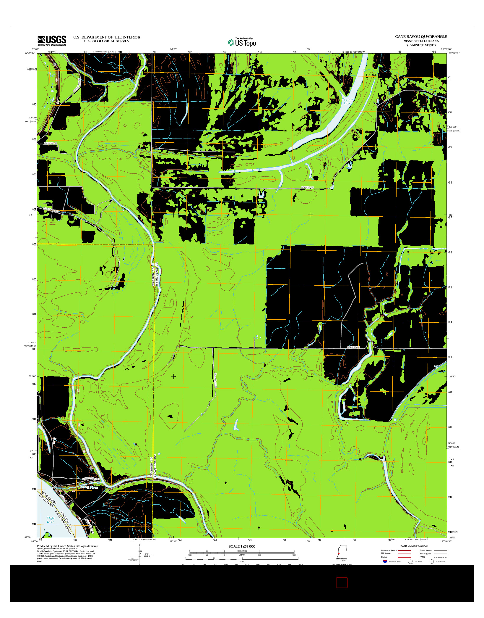 USGS US TOPO 7.5-MINUTE MAP FOR CANE BAYOU, MS-LA 2012