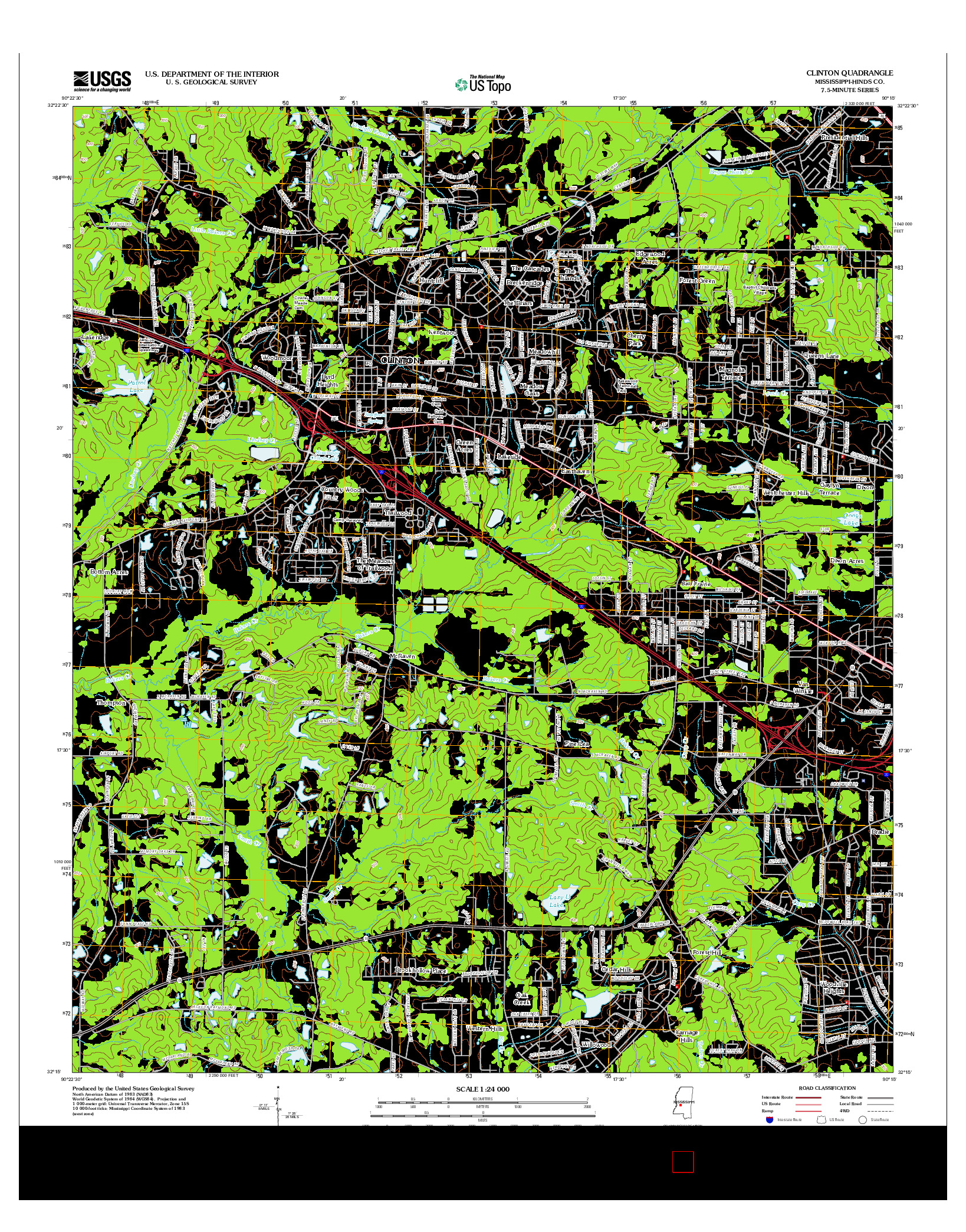 USGS US TOPO 7.5-MINUTE MAP FOR CLINTON, MS 2012