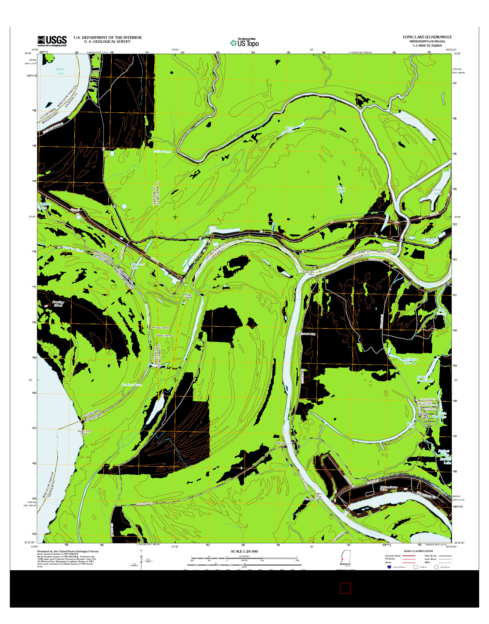 USGS US TOPO 7.5-MINUTE MAP FOR LONG LAKE, MS-LA 2012
