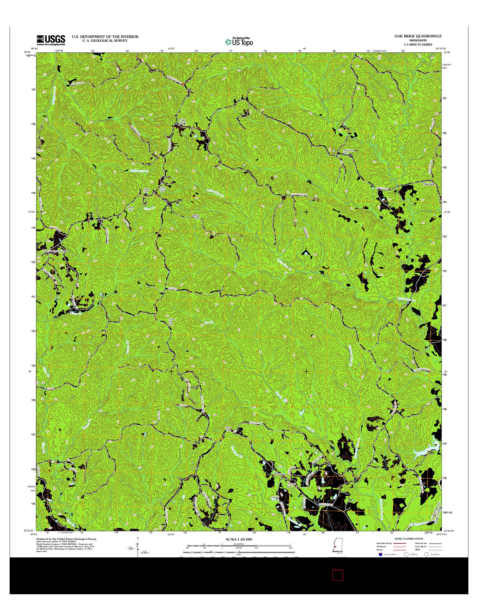 USGS US TOPO 7.5-MINUTE MAP FOR OAK RIDGE, MS 2012