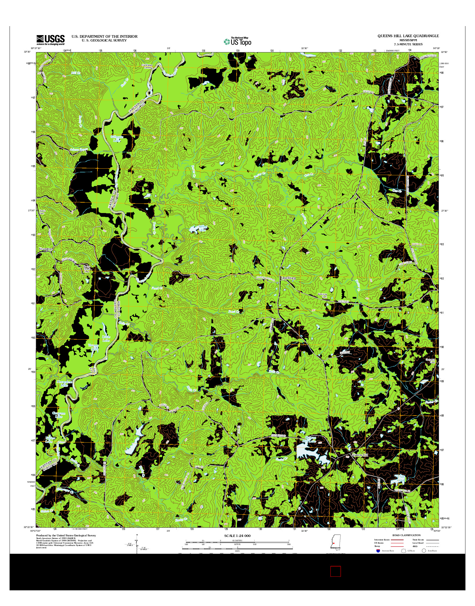 USGS US TOPO 7.5-MINUTE MAP FOR QUEENS HILL LAKE, MS 2012