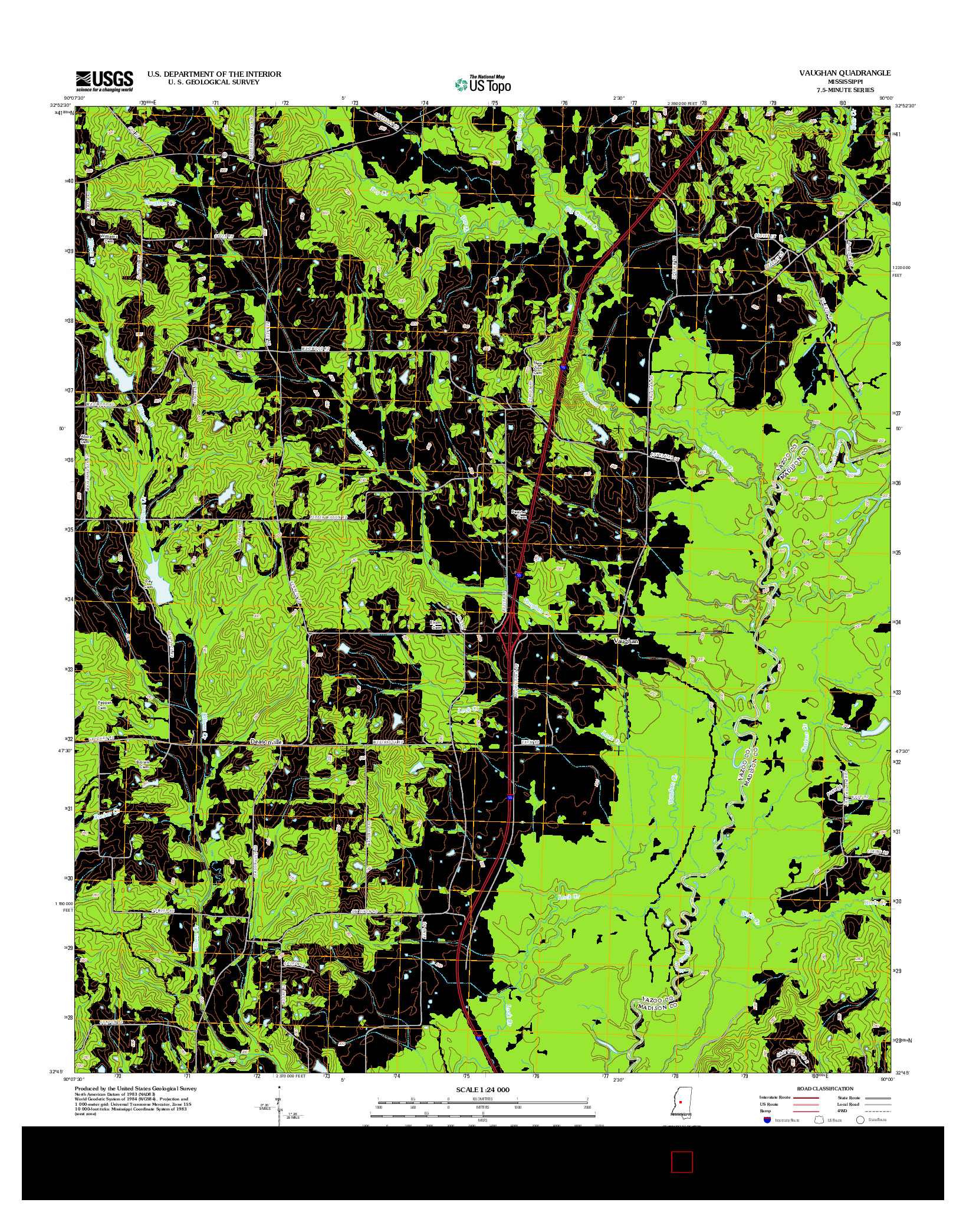 USGS US TOPO 7.5-MINUTE MAP FOR VAUGHAN, MS 2012