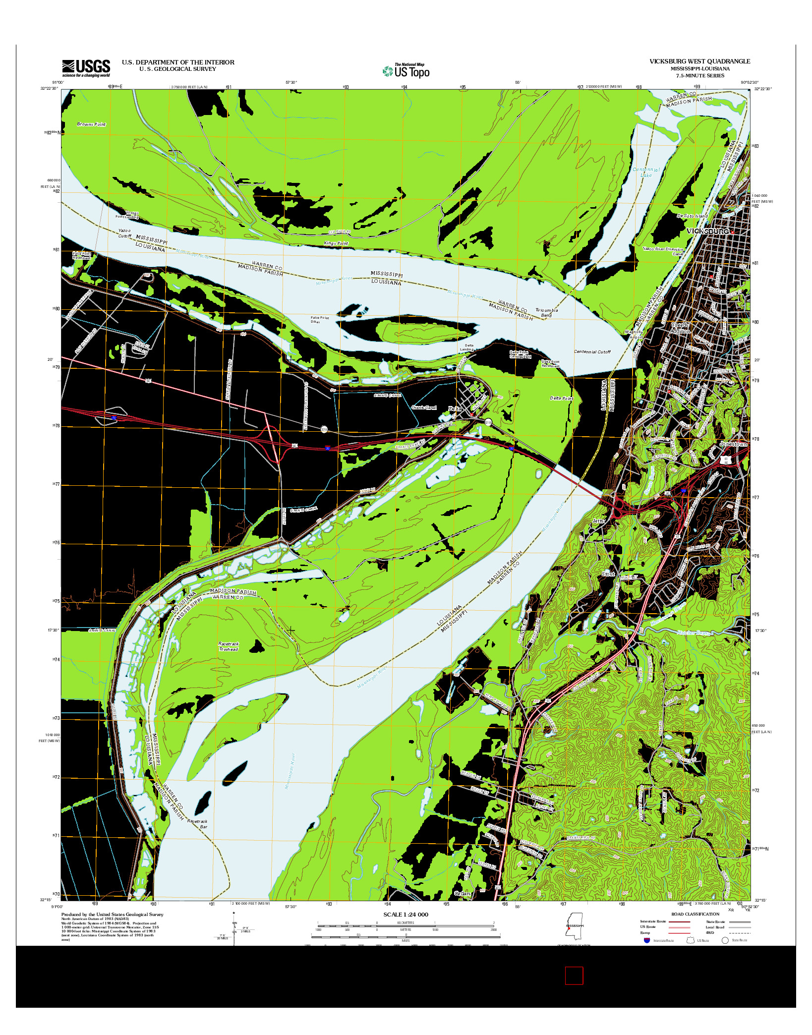 USGS US TOPO 7.5-MINUTE MAP FOR VICKSBURG WEST, MS-LA 2012