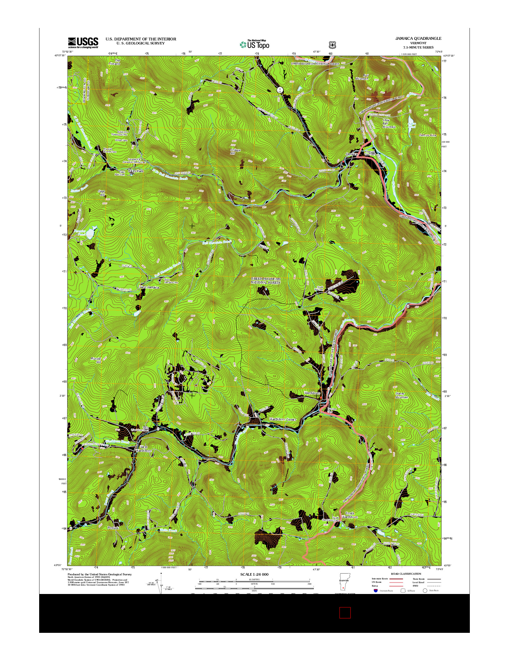 USGS US TOPO 7.5-MINUTE MAP FOR JAMAICA, VT 2012