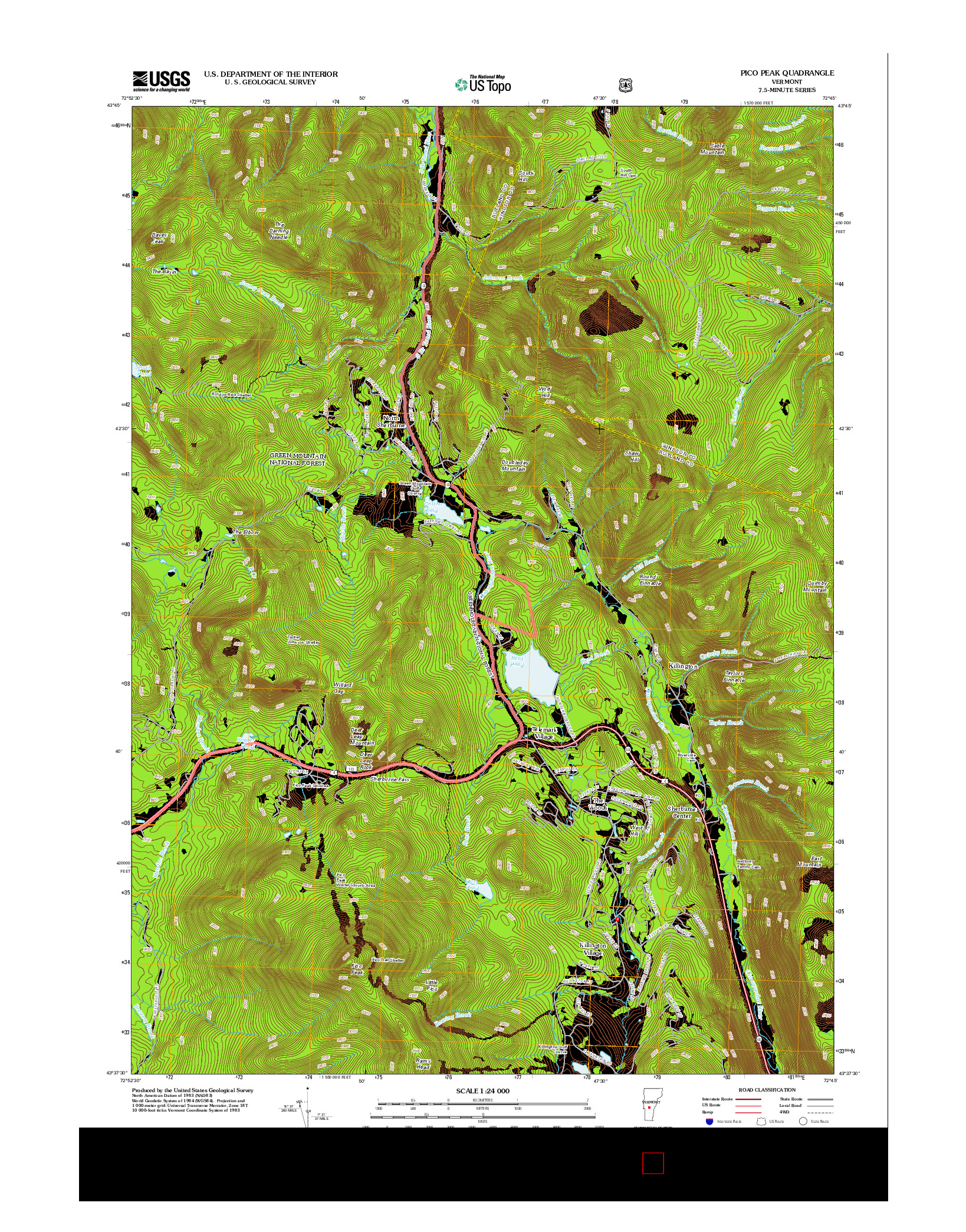 USGS US TOPO 7.5-MINUTE MAP FOR PICO PEAK, VT 2012