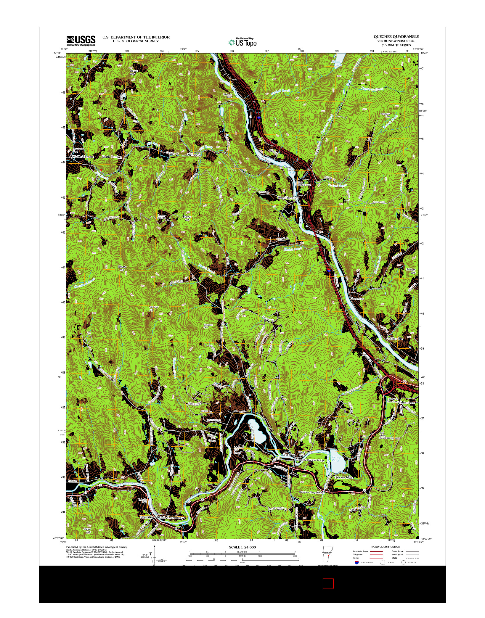 USGS US TOPO 7.5-MINUTE MAP FOR QUECHEE, VT 2012