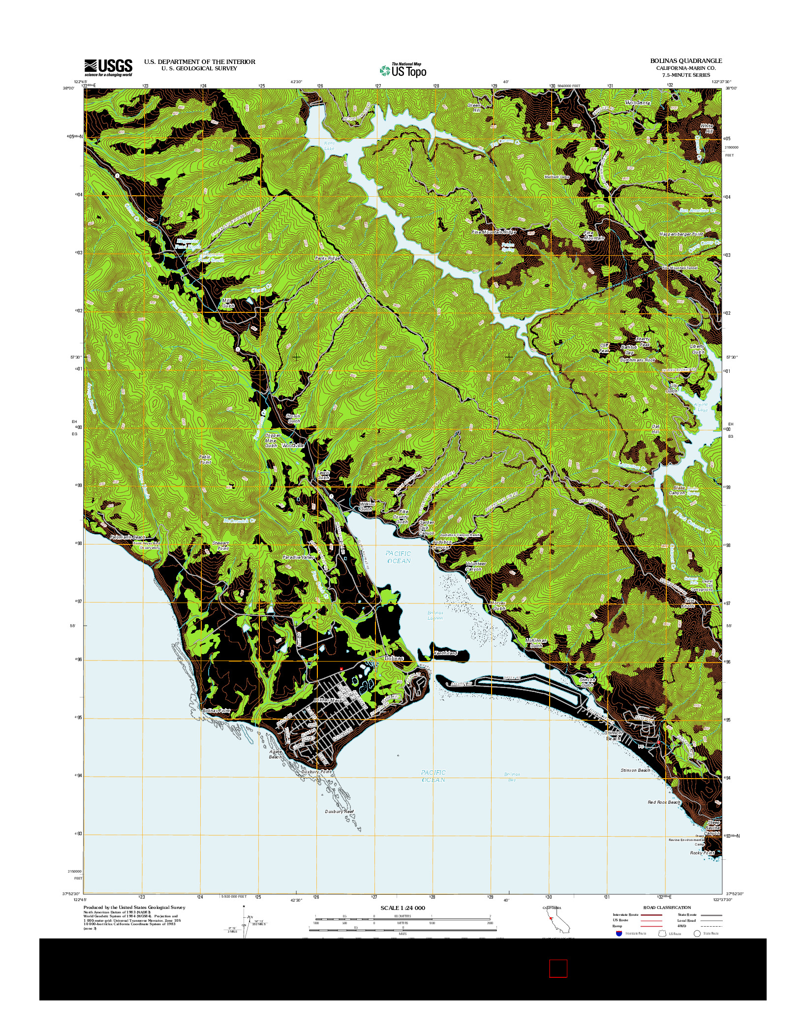 USGS US TOPO 7.5-MINUTE MAP FOR BOLINAS, CA 2012