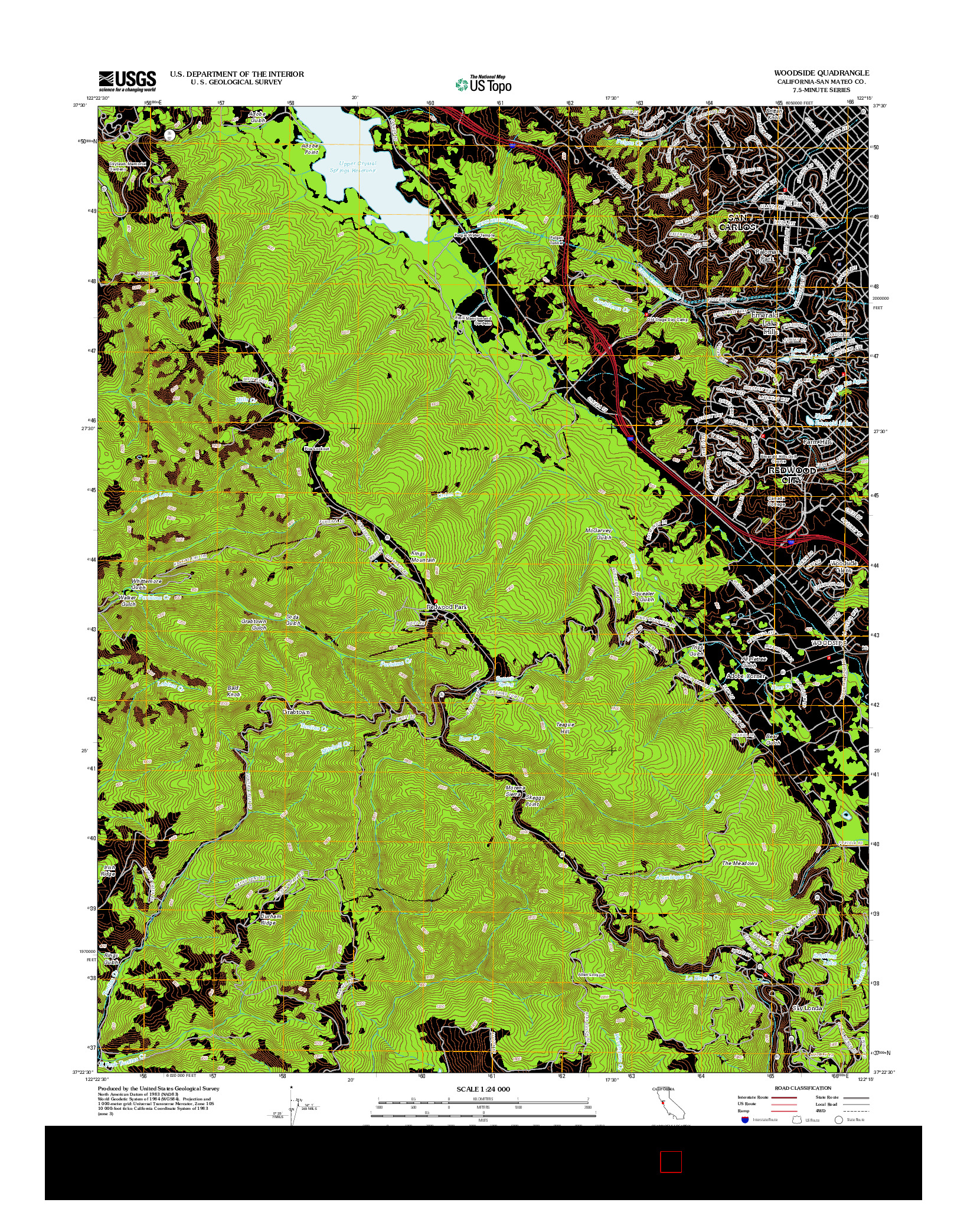 USGS US TOPO 7.5-MINUTE MAP FOR WOODSIDE, CA 2012