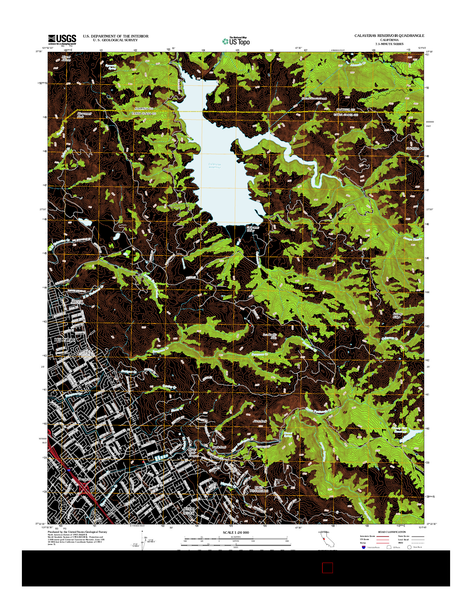USGS US TOPO 7.5-MINUTE MAP FOR CALAVERAS RESERVOIR, CA 2012