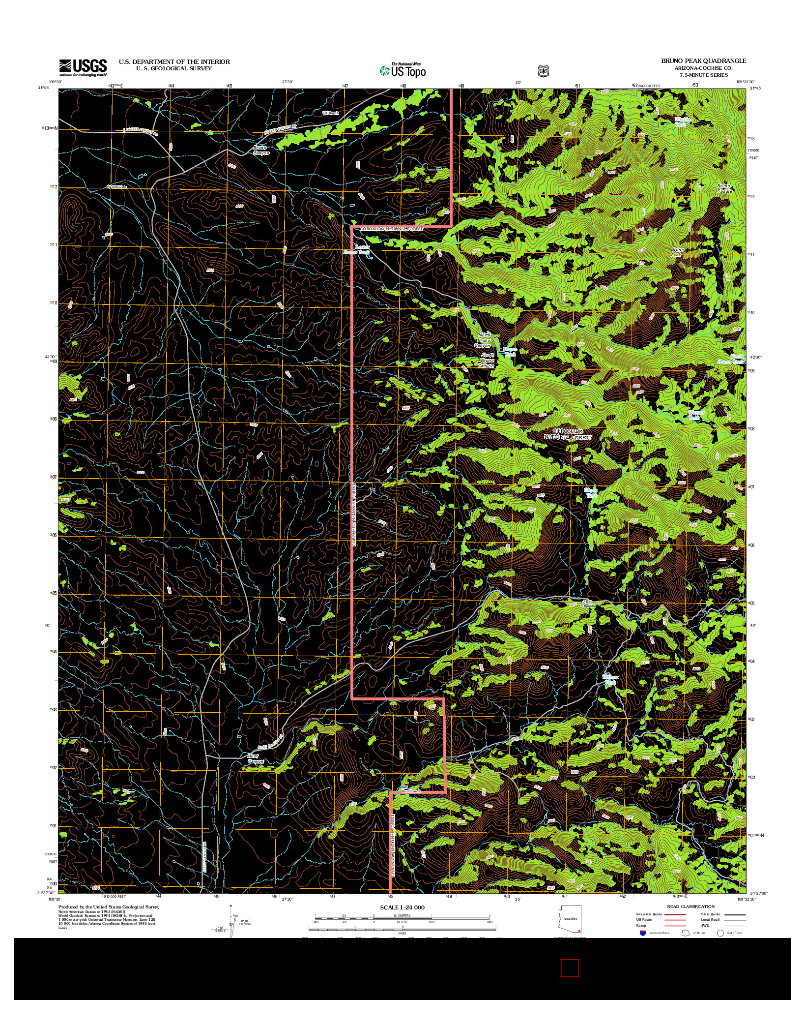 USGS US TOPO 7.5-MINUTE MAP FOR BRUNO PEAK, AZ 2012