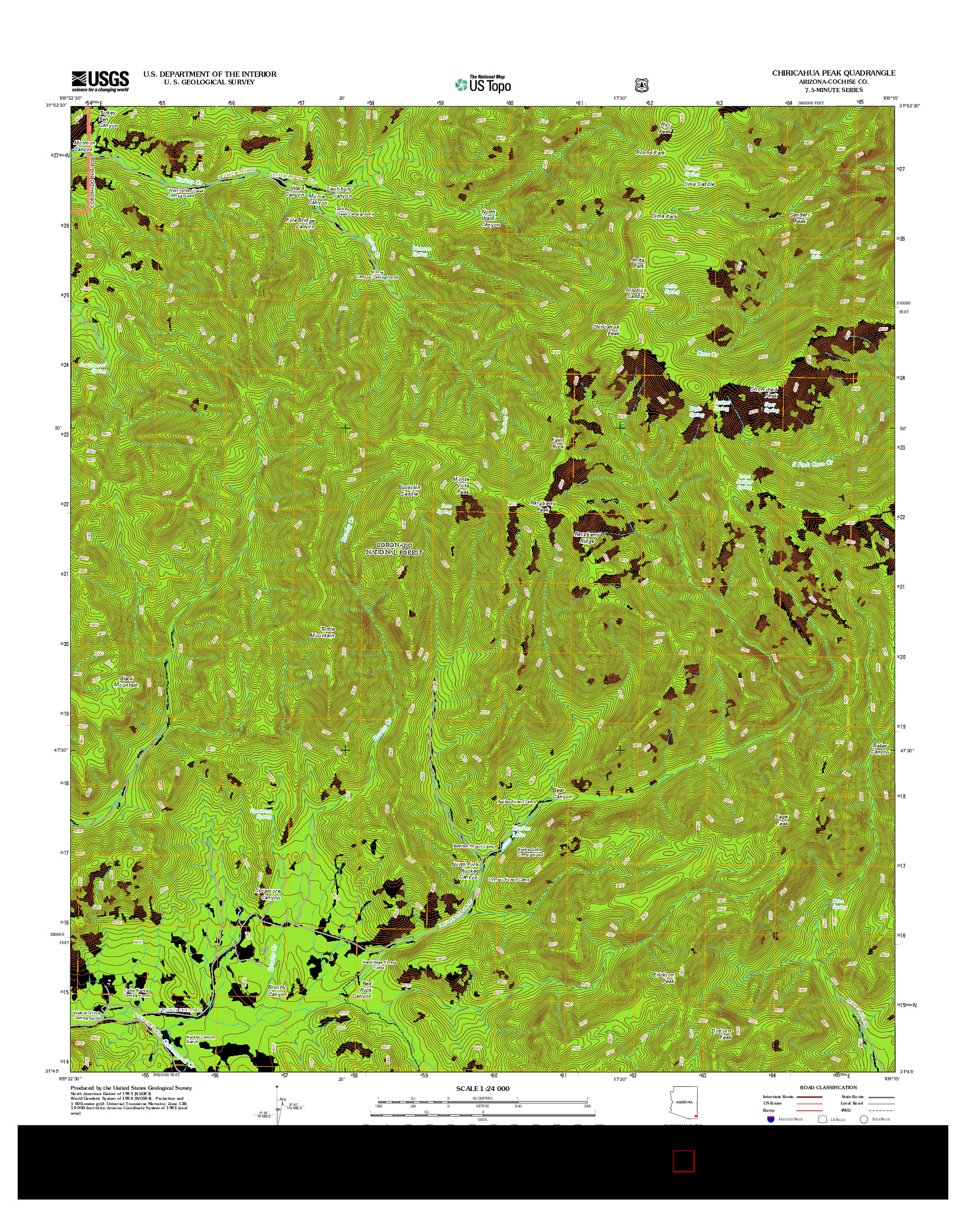 USGS US TOPO 7.5-MINUTE MAP FOR CHIRICAHUA PEAK, AZ 2012