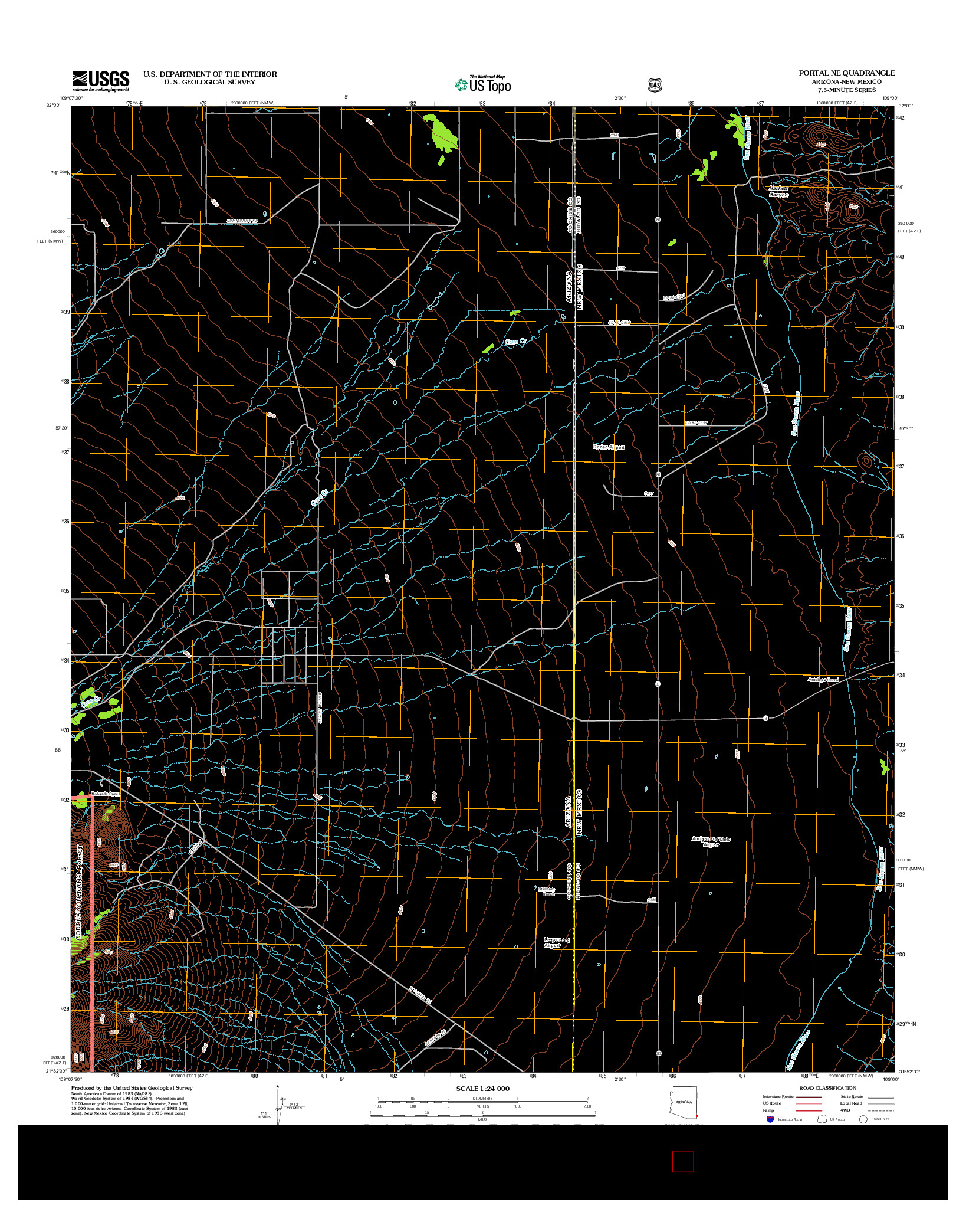 USGS US TOPO 7.5-MINUTE MAP FOR PORTAL NE, AZ-NM 2012
