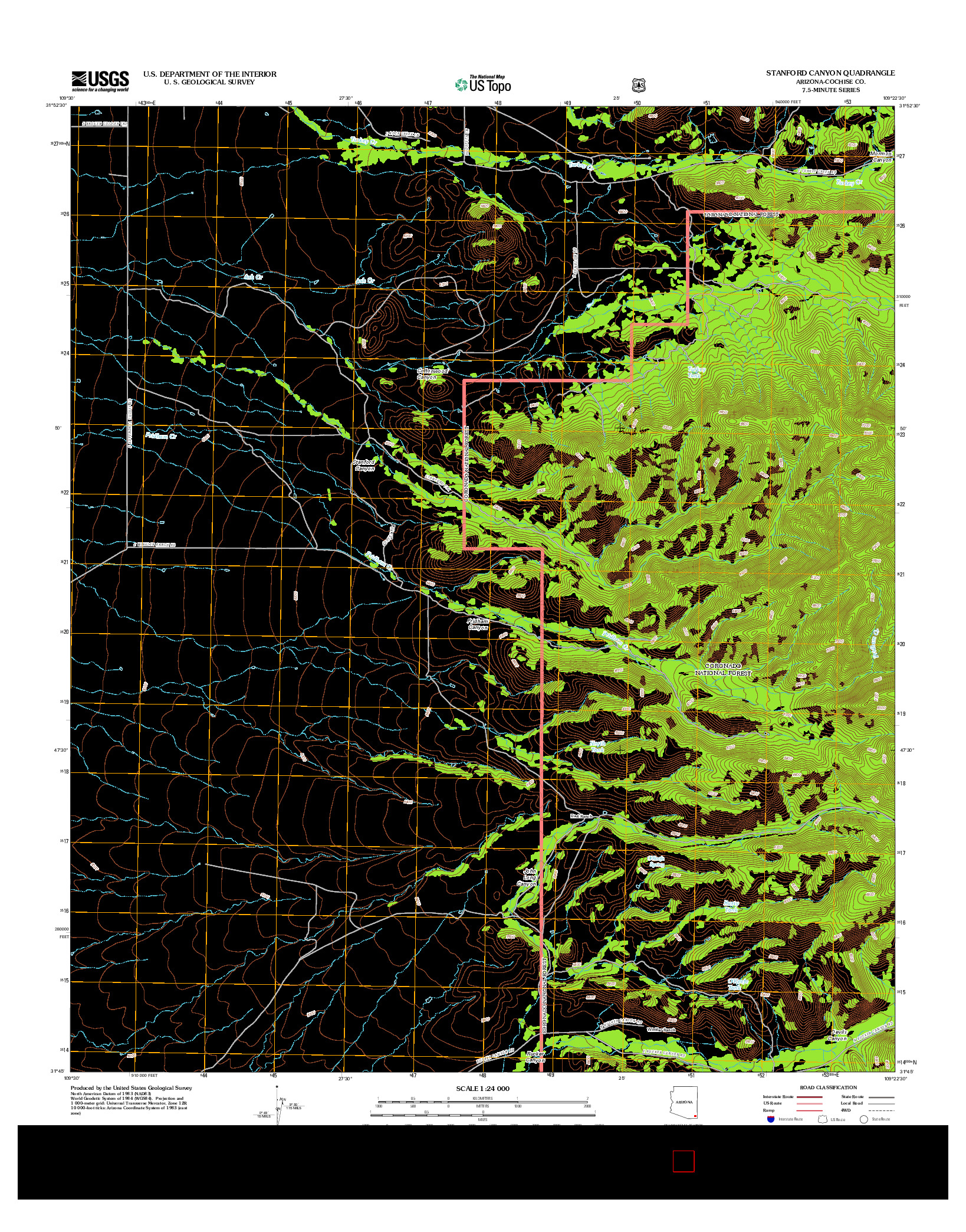 USGS US TOPO 7.5-MINUTE MAP FOR STANFORD CANYON, AZ 2012