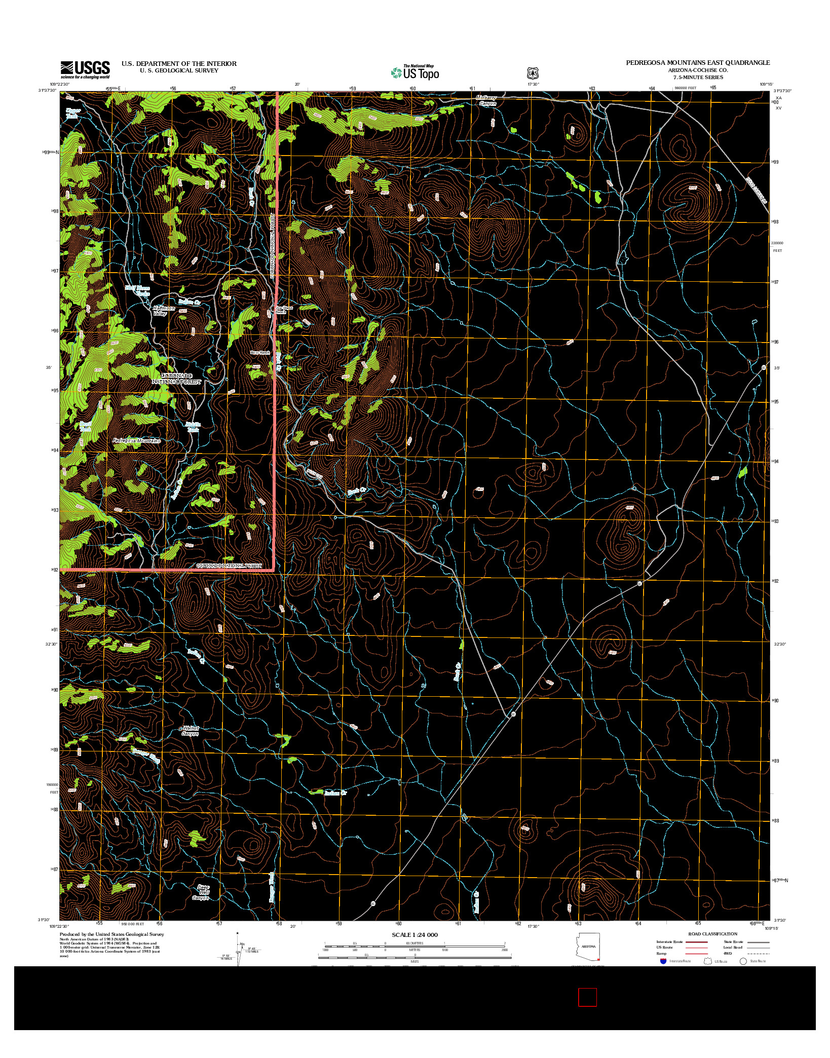 USGS US TOPO 7.5-MINUTE MAP FOR PEDREGOSA MOUNTAINS EAST, AZ 2012