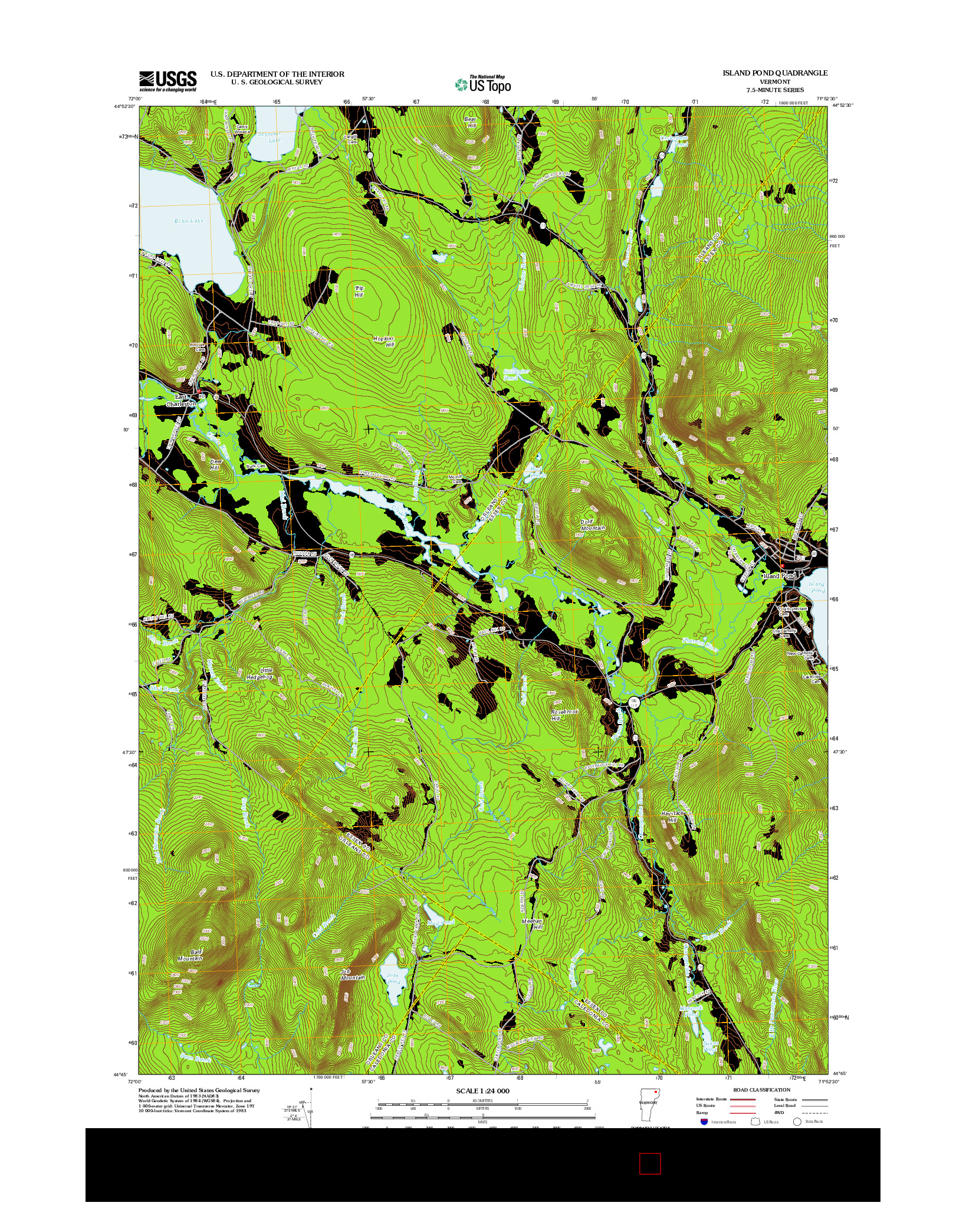 USGS US TOPO 7.5-MINUTE MAP FOR ISLAND POND, VT 2012