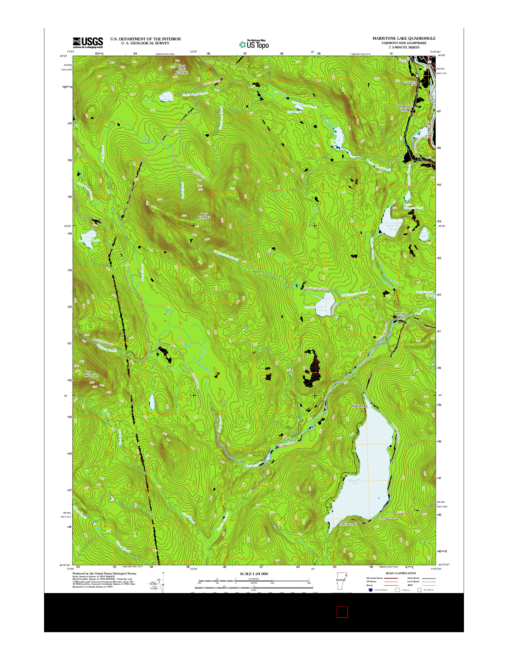 USGS US TOPO 7.5-MINUTE MAP FOR MAIDSTONE LAKE, VT-NH 2012