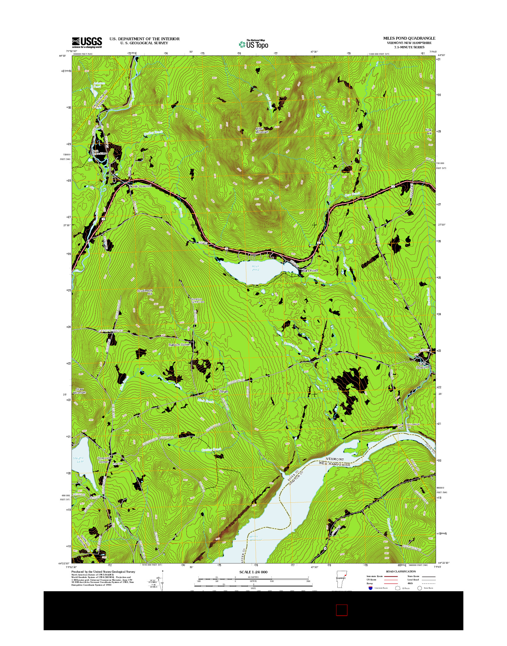 USGS US TOPO 7.5-MINUTE MAP FOR MILES POND, VT-NH 2012