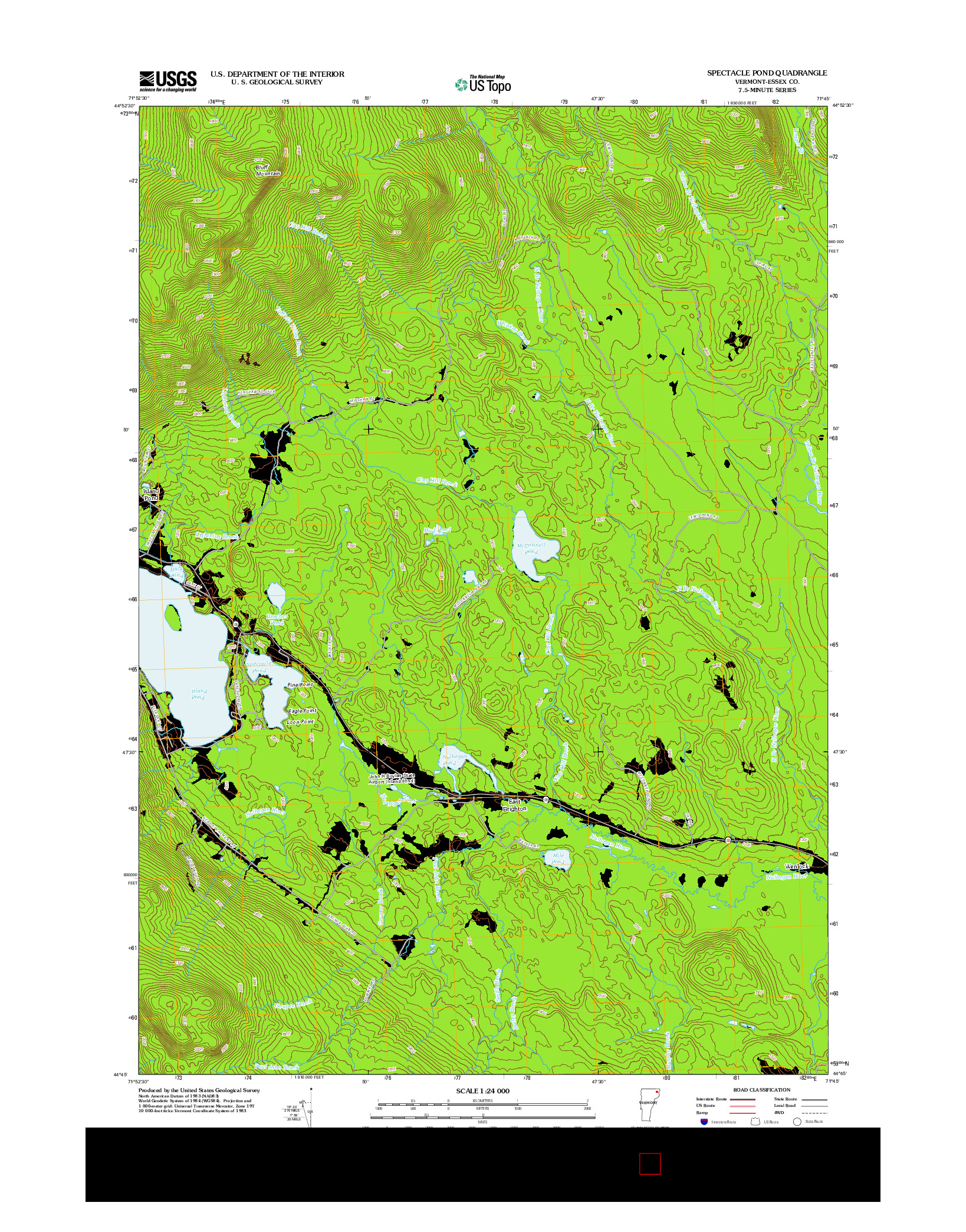 USGS US TOPO 7.5-MINUTE MAP FOR SPECTACLE POND, VT 2012