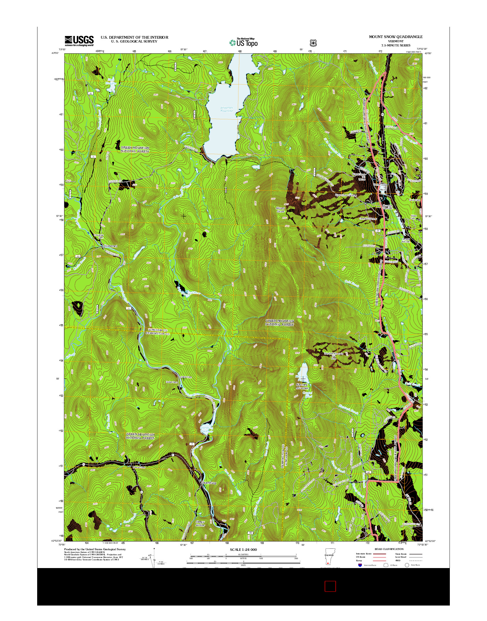 USGS US TOPO 7.5-MINUTE MAP FOR MOUNT SNOW, VT 2012