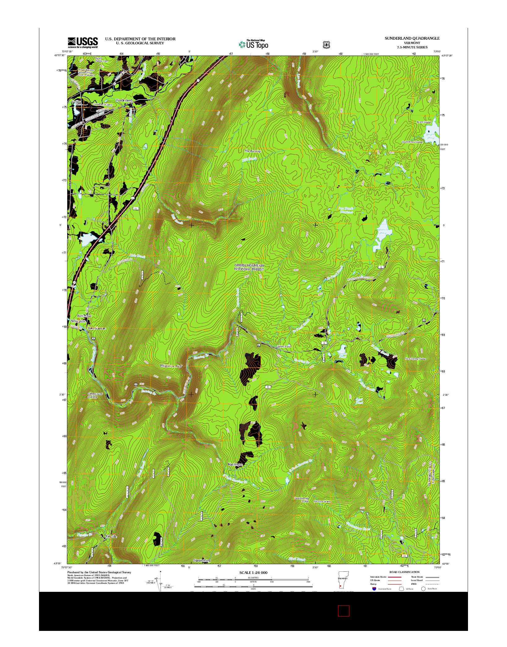 USGS US TOPO 7.5-MINUTE MAP FOR SUNDERLAND, VT 2012