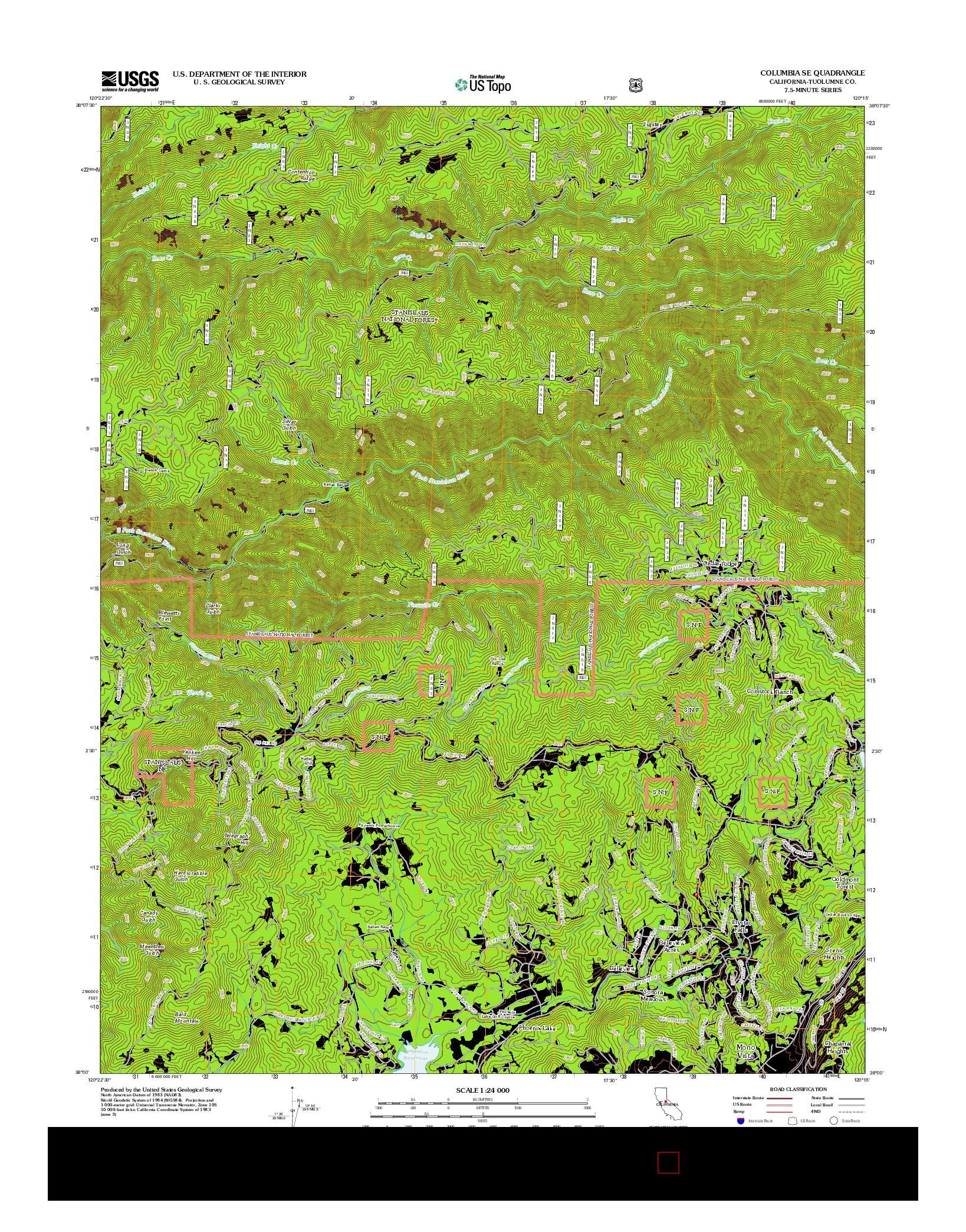 USGS US TOPO 7.5-MINUTE MAP FOR COLUMBIA SE, CA 2012