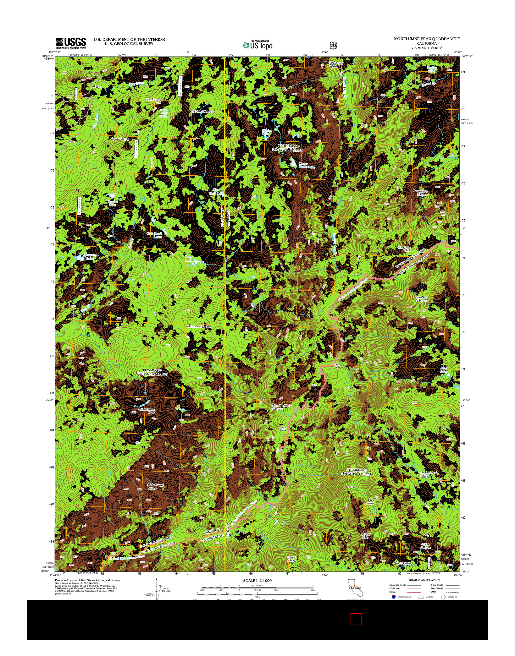 USGS US TOPO 7.5-MINUTE MAP FOR MOKELUMNE PEAK, CA 2012