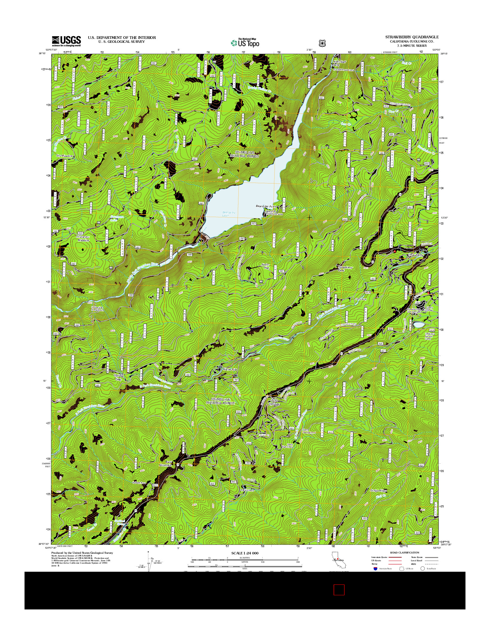 USGS US TOPO 7.5-MINUTE MAP FOR STRAWBERRY, CA 2012