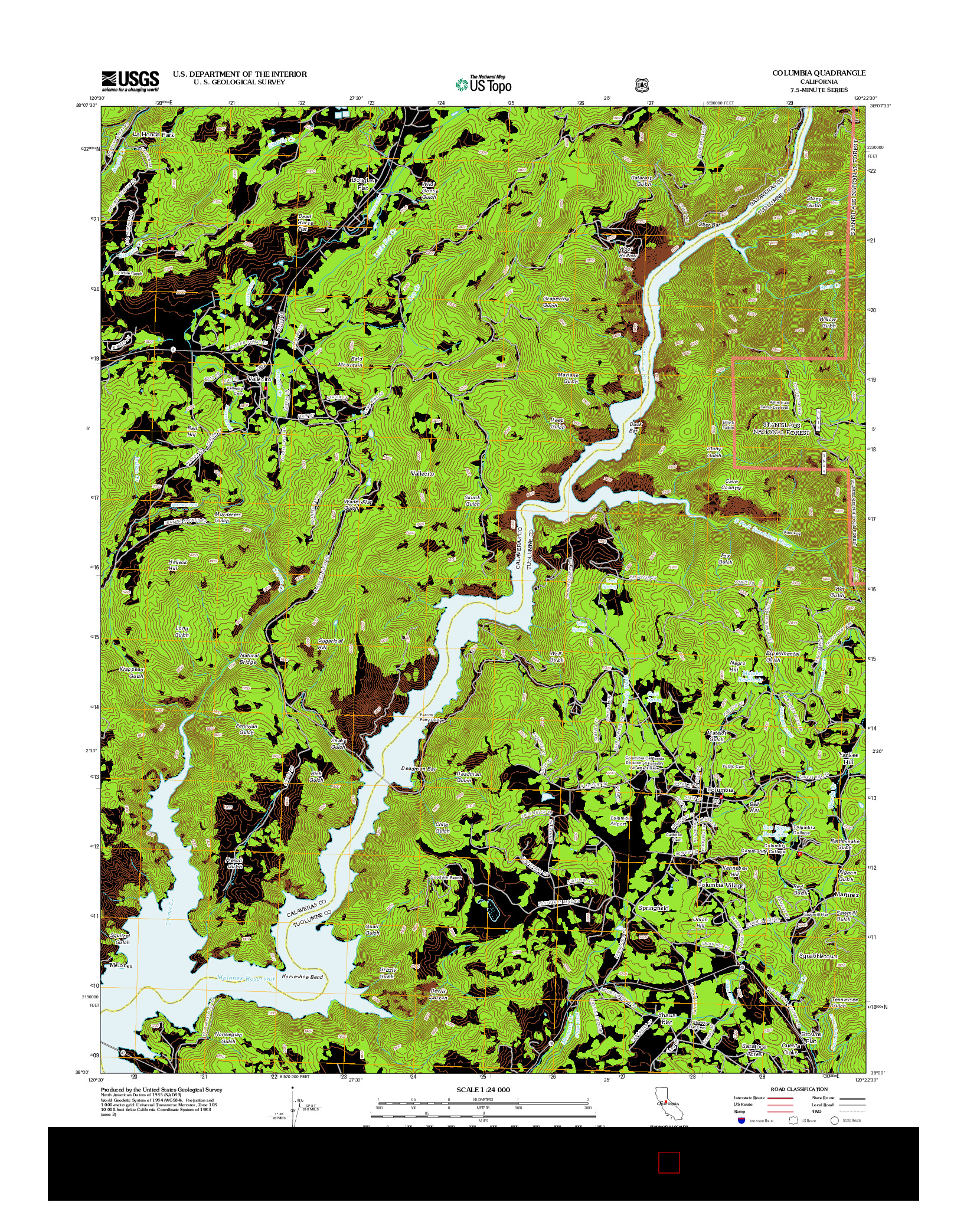 USGS US TOPO 7.5-MINUTE MAP FOR COLUMBIA, CA 2012