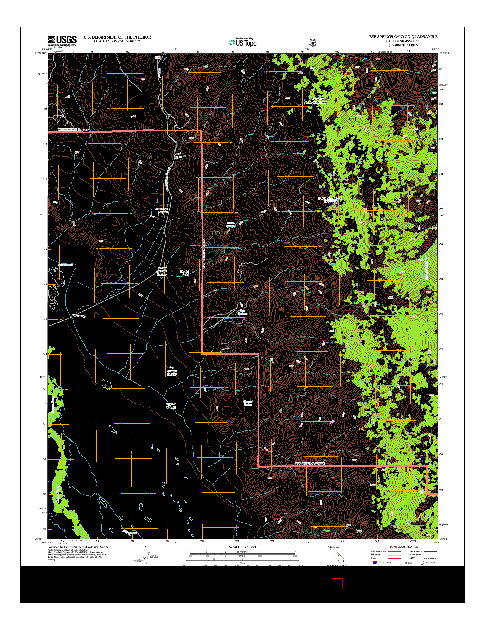 USGS US TOPO 7.5-MINUTE MAP FOR BEE SPRINGS CANYON, CA 2012