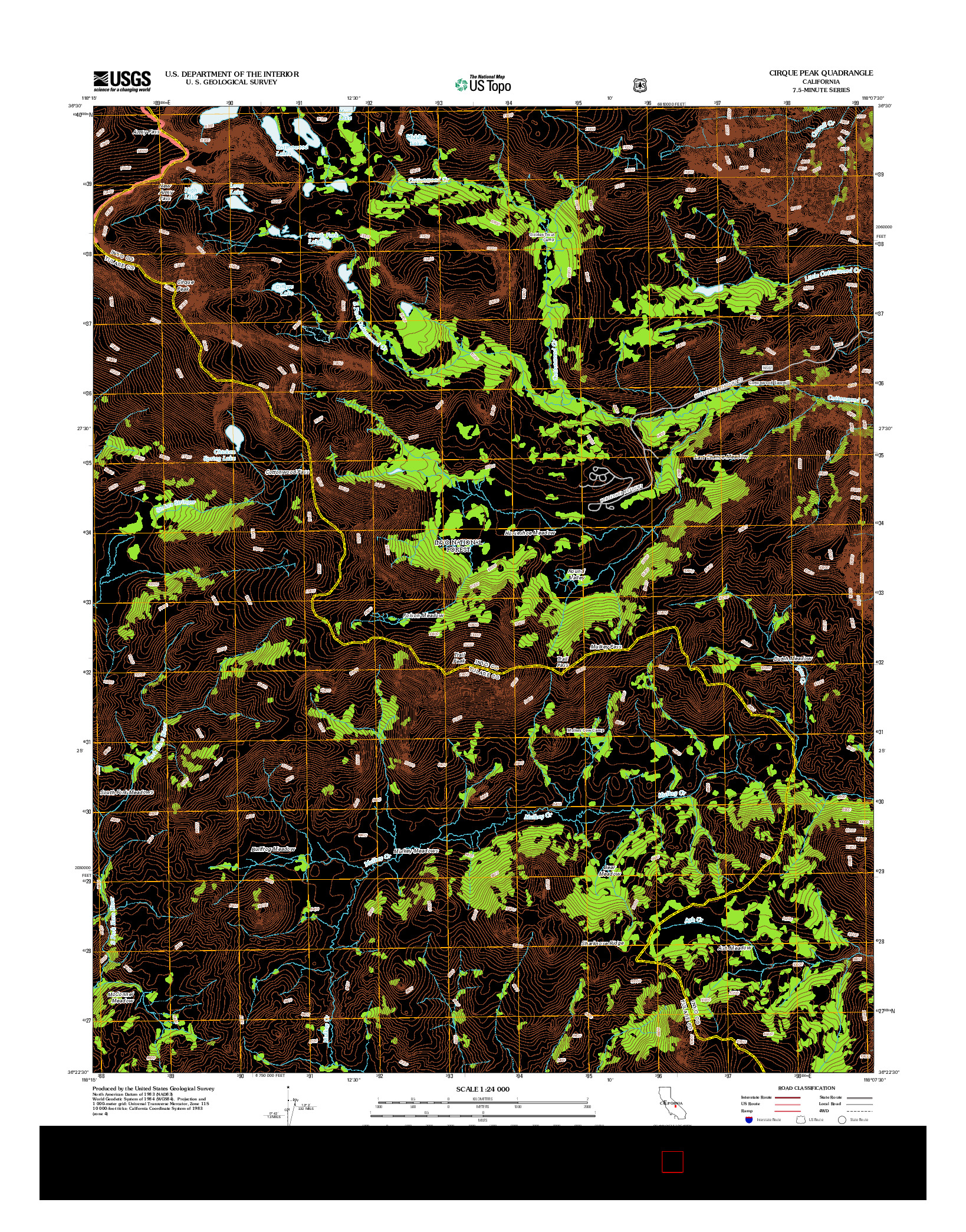 USGS US TOPO 7.5-MINUTE MAP FOR CIRQUE PEAK, CA 2012