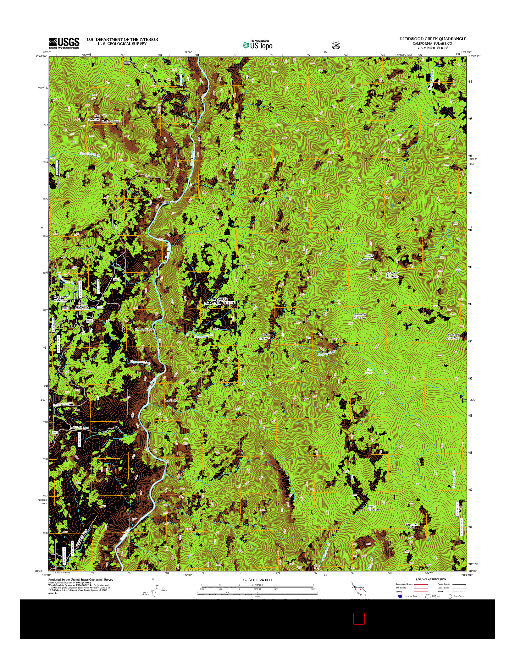 USGS US TOPO 7.5-MINUTE MAP FOR DURRWOOD CREEK, CA 2012