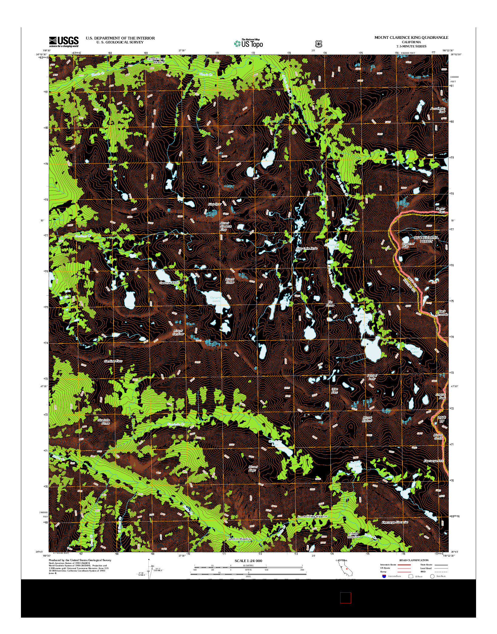 USGS US TOPO 7.5-MINUTE MAP FOR MOUNT CLARENCE KING, CA 2012