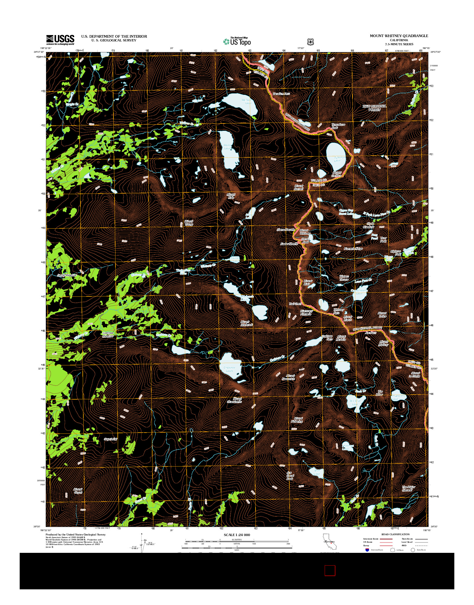 USGS US TOPO 7.5-MINUTE MAP FOR MOUNT WHITNEY, CA 2012