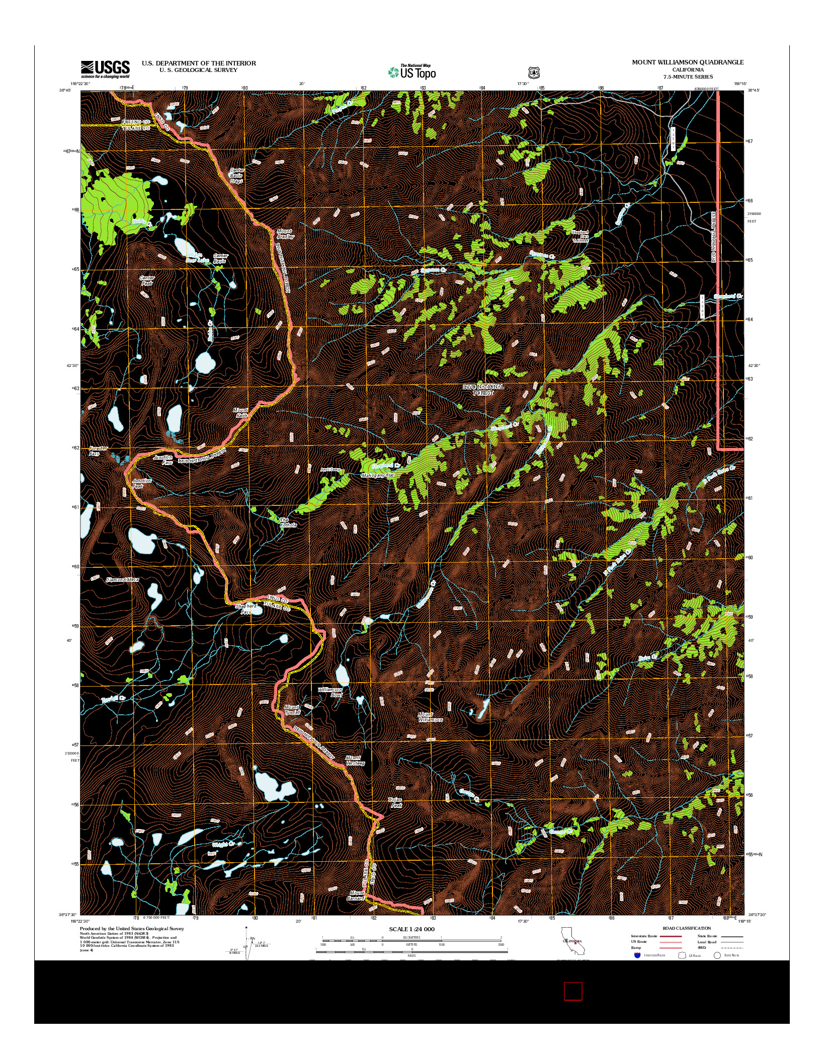 USGS US TOPO 7.5-MINUTE MAP FOR MOUNT WILLIAMSON, CA 2012