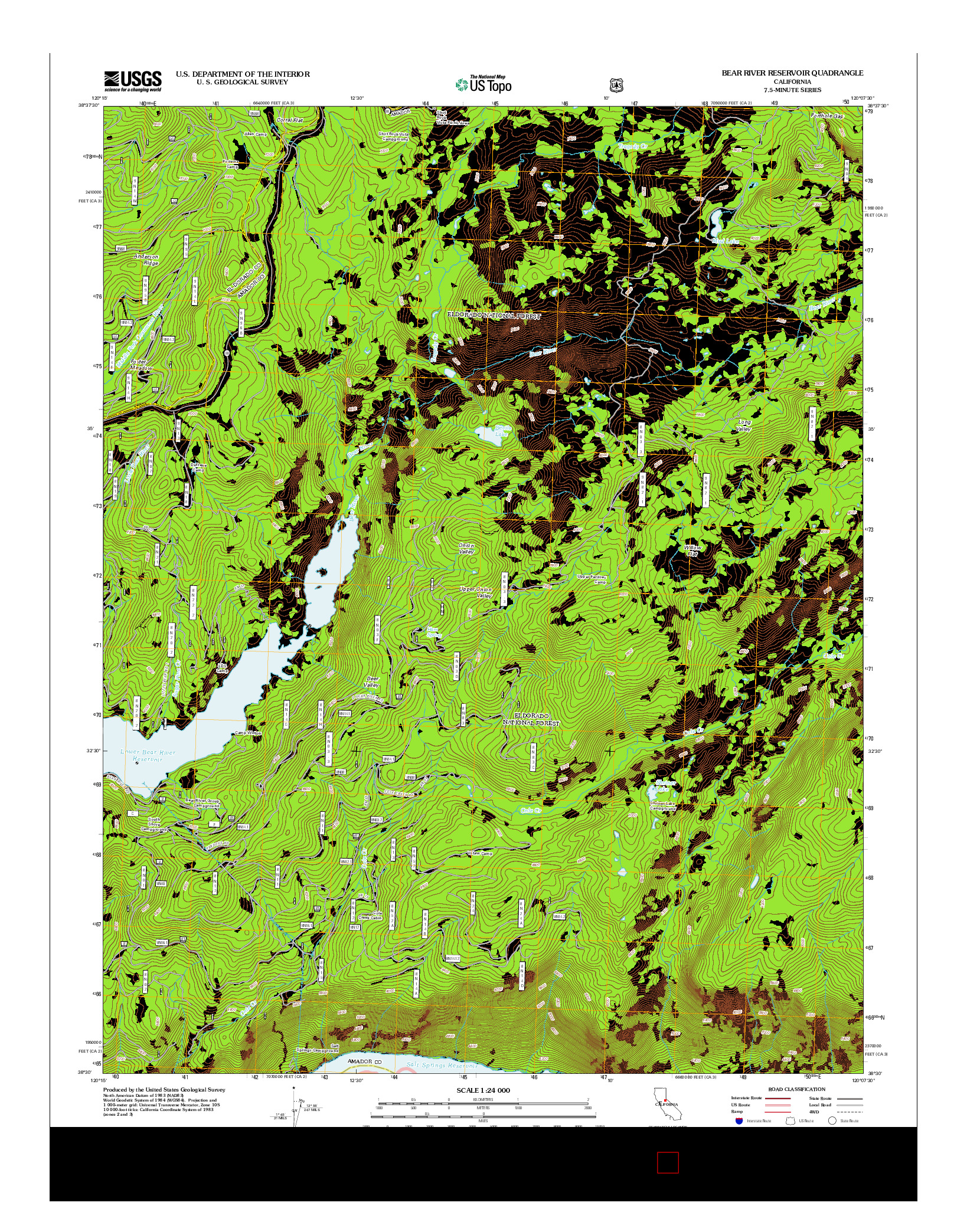 USGS US TOPO 7.5-MINUTE MAP FOR BEAR RIVER RESERVOIR, CA 2012