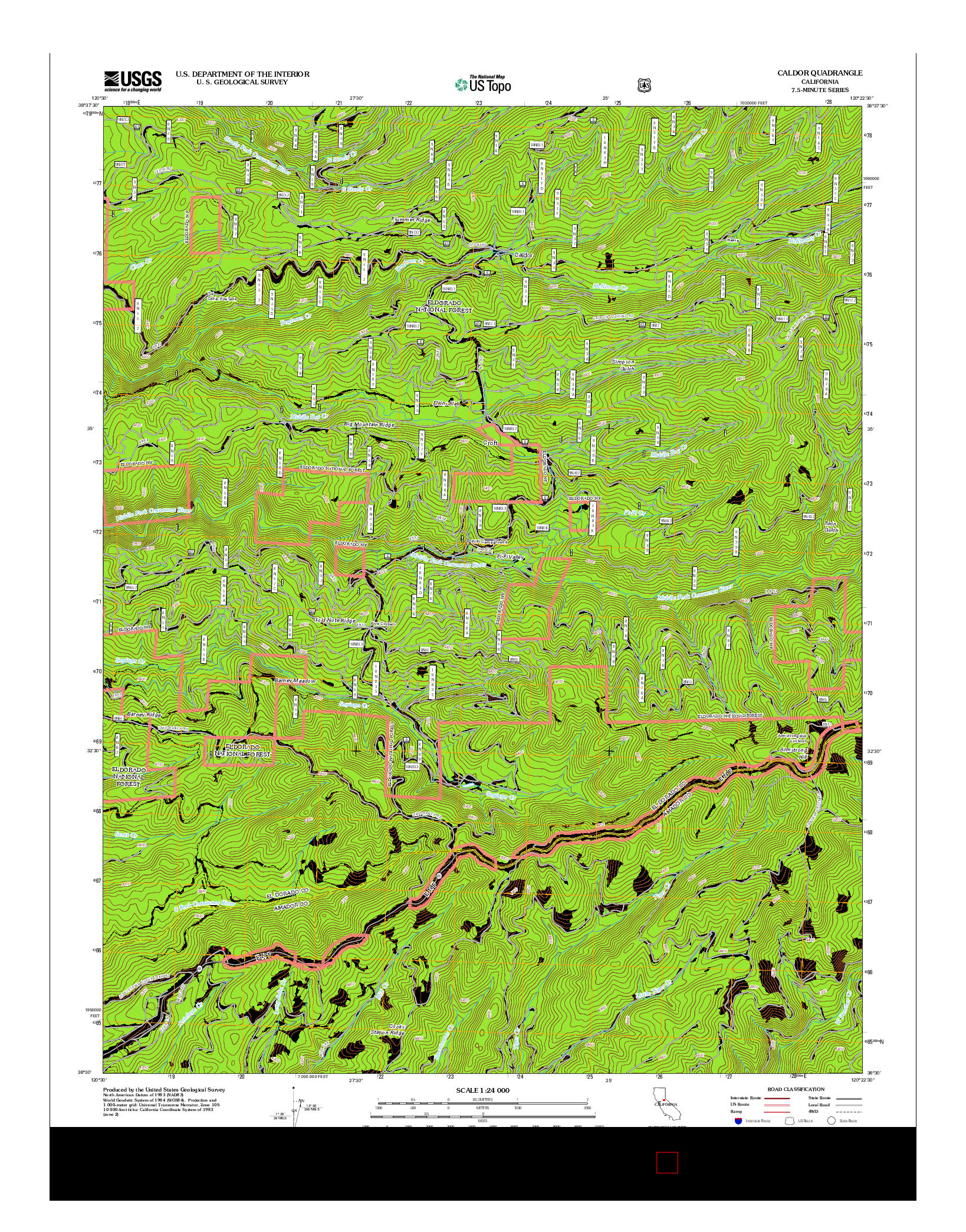 USGS US TOPO 7.5-MINUTE MAP FOR CALDOR, CA 2012