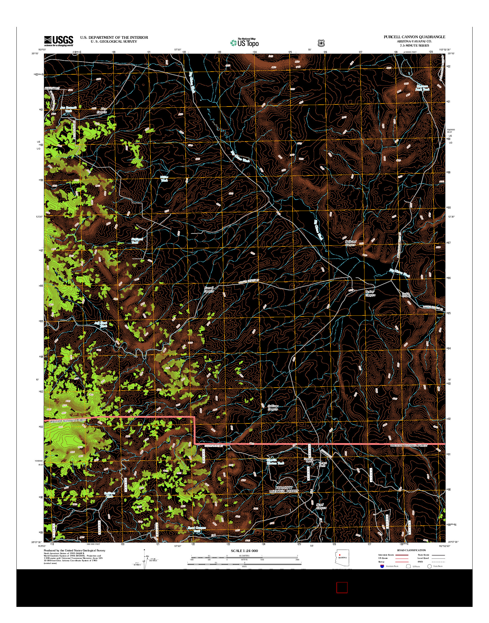 USGS US TOPO 7.5-MINUTE MAP FOR PURCELL CANYON, AZ 2012