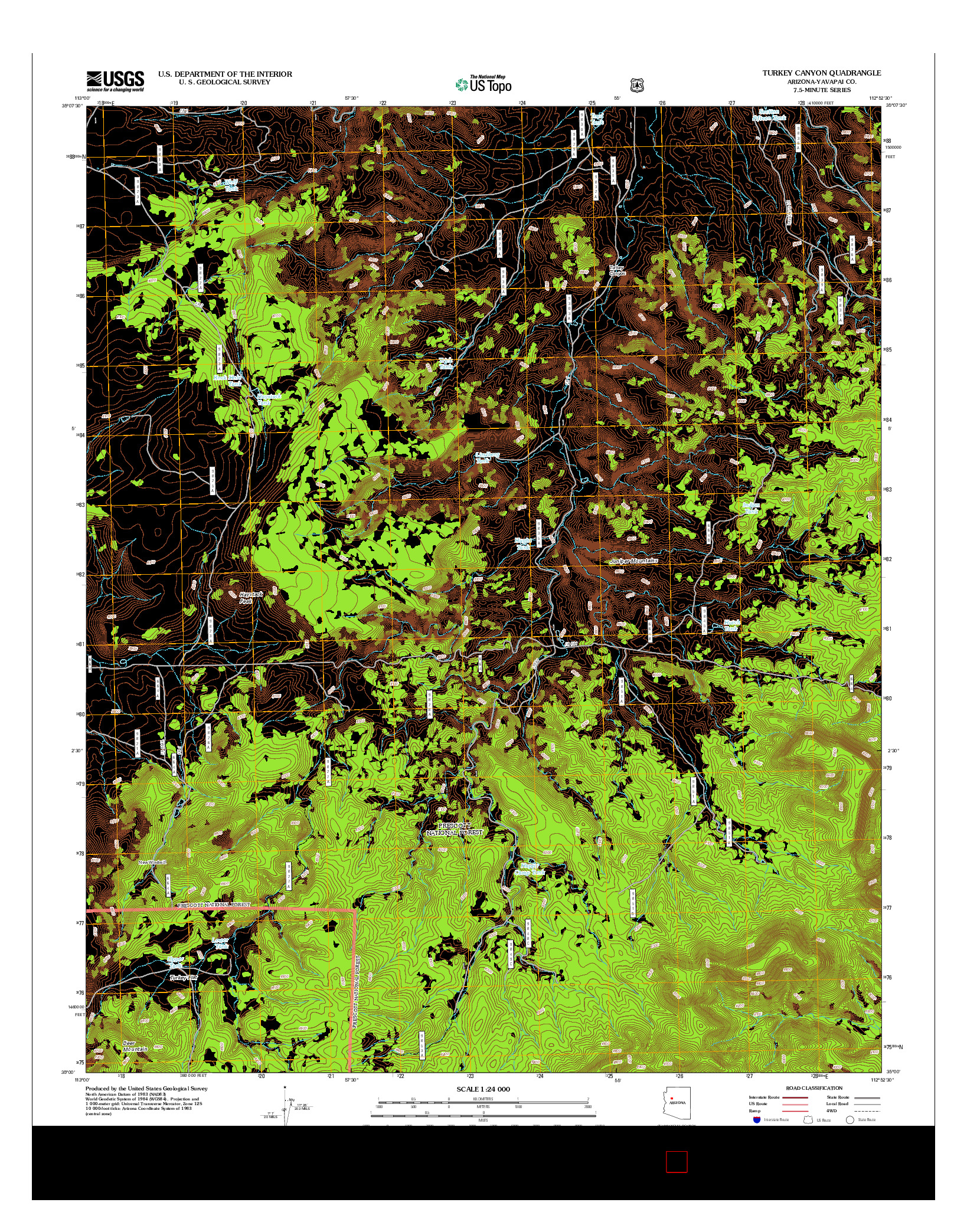 USGS US TOPO 7.5-MINUTE MAP FOR TURKEY CANYON, AZ 2012