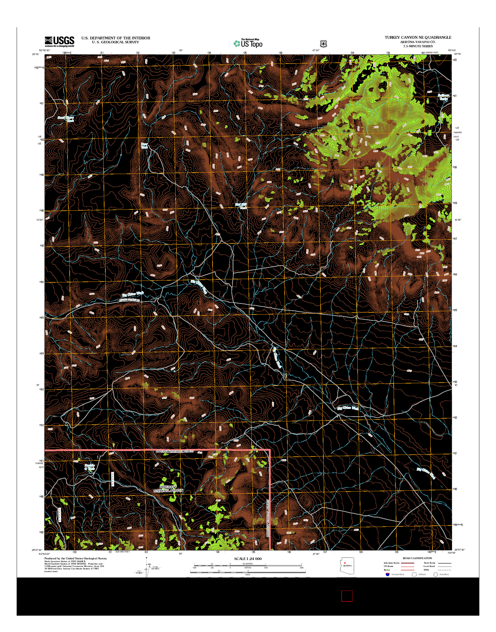 USGS US TOPO 7.5-MINUTE MAP FOR TURKEY CANYON NE, AZ 2012